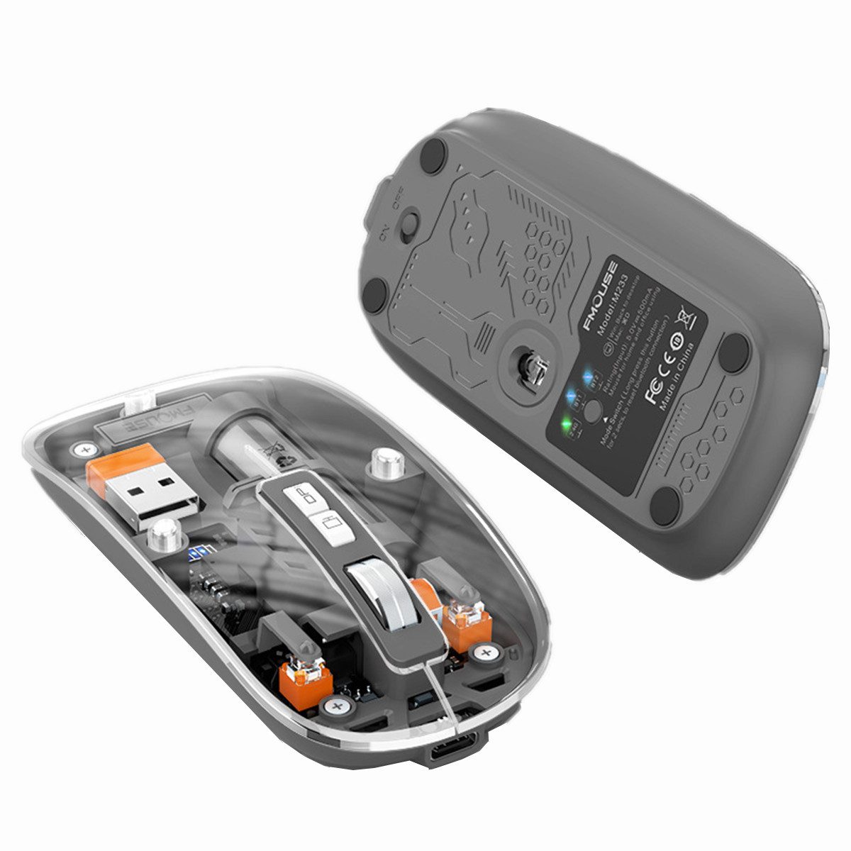 KINSI Drahtlose Bluetooth Maus, Büromaus, 3 Betriebsmodi, wiederaufladbar Maus (Bluetooth, 800–1200–1600 DPI, 5 Tasten)