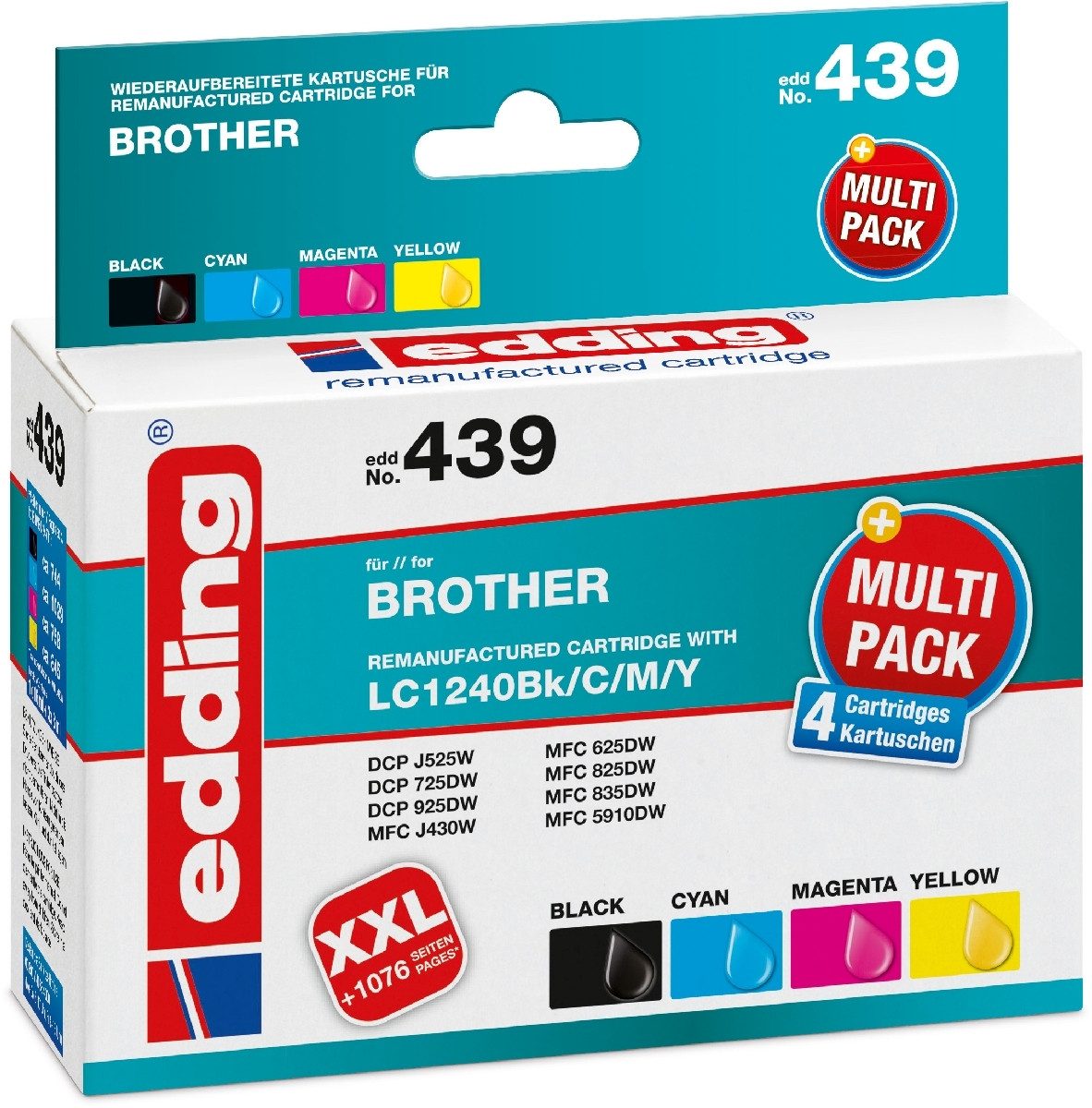 edding Druckerpatrone Multipack kompatibel mit Brother LC1240 BK/C/M/Y Nachfülltinte (x)