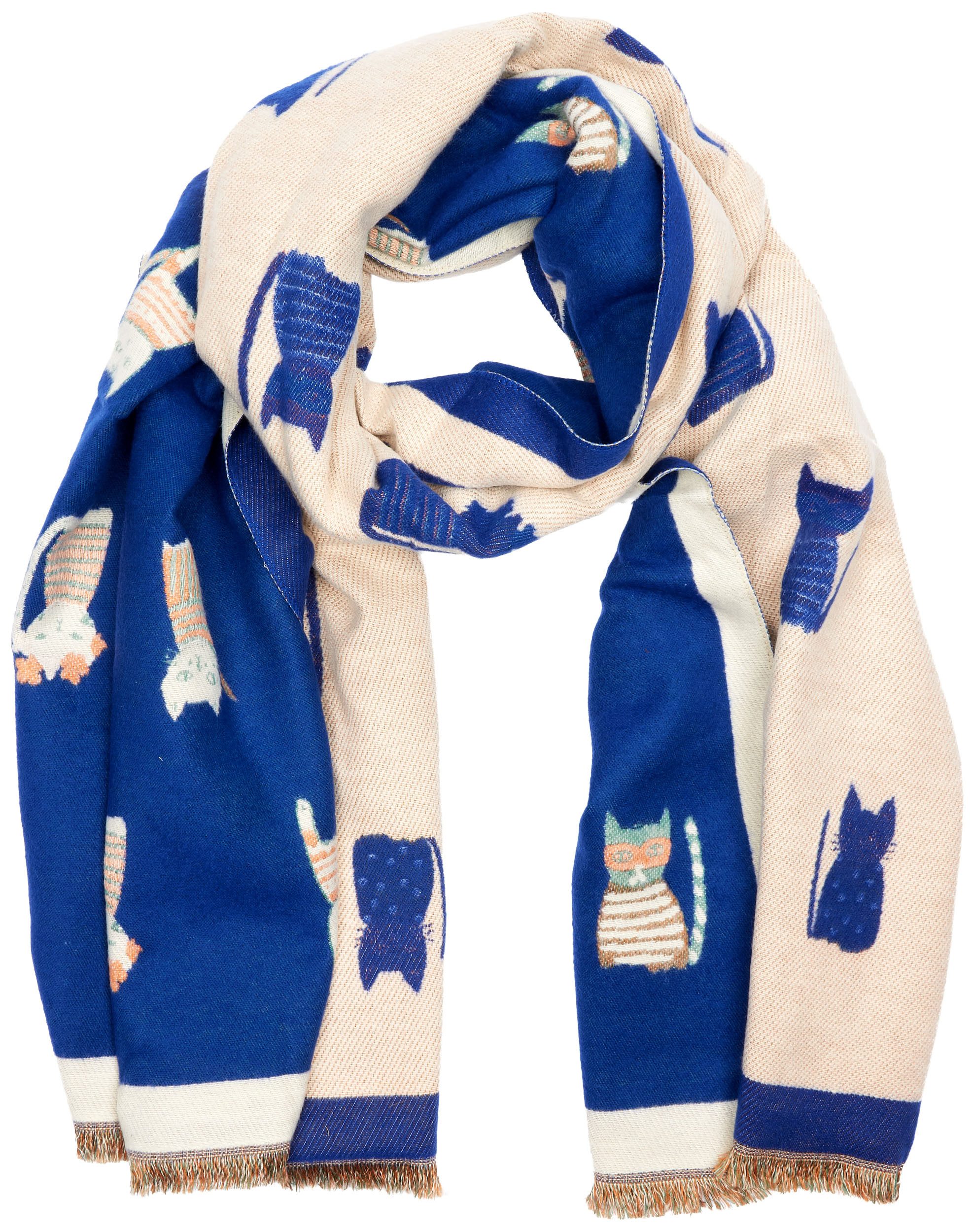 BRUBAKER Schal Cashmirillo Damen Schal mit Katzen Muster - 70 x 200 cm, (Herbstschal Winterschal, 1-St. Weiches Kaschmir-Gefühl), Warm, Kuschelig und Oversized  – Bild 4 von 5