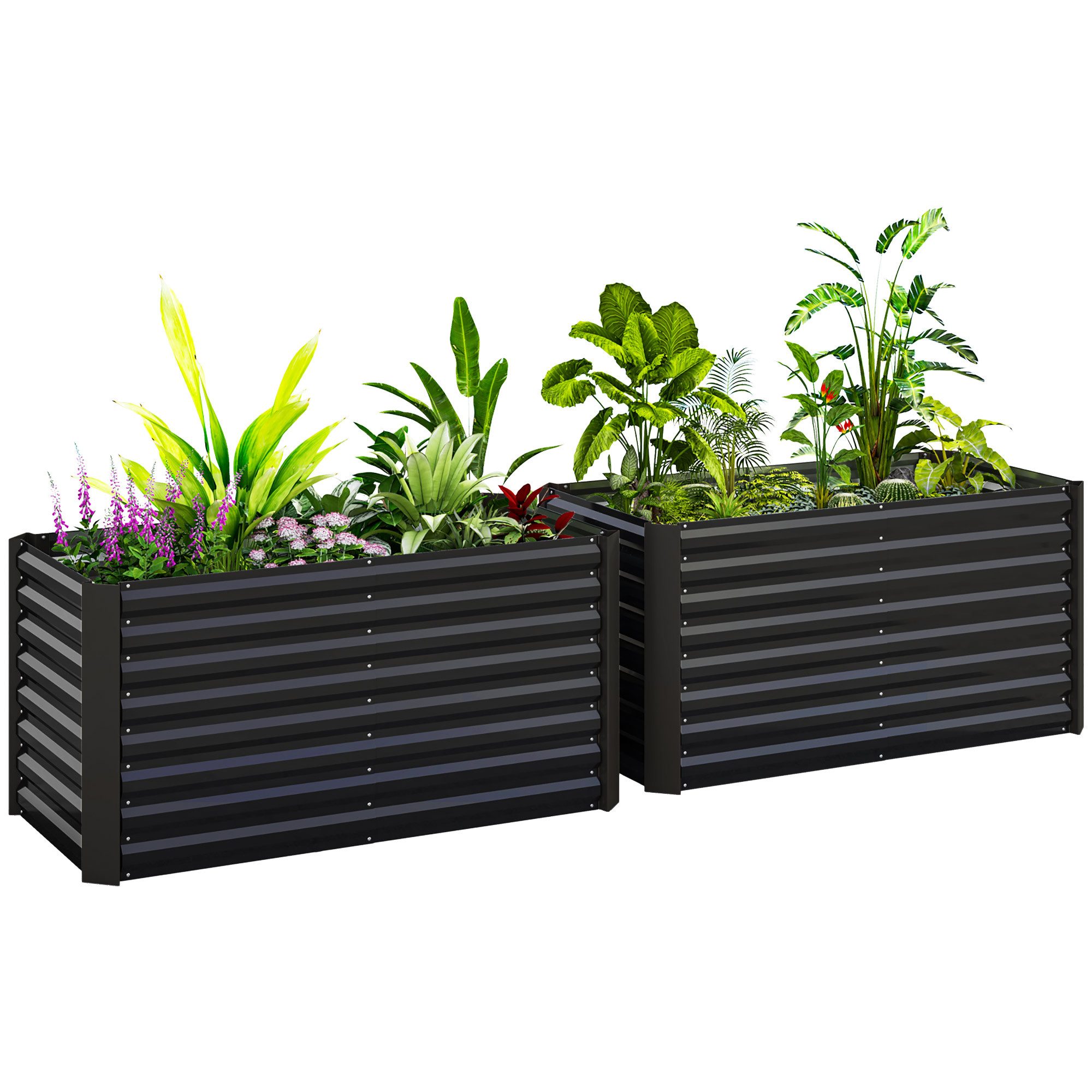 Outsunny Hochbeet 2er-Set, witterungsbeständig, aus Verzinkter Stahl (Pflanzkasten, 1 St., Gemüsebeet), für Terrasse & Garten, 120 x 60 x 60 cm