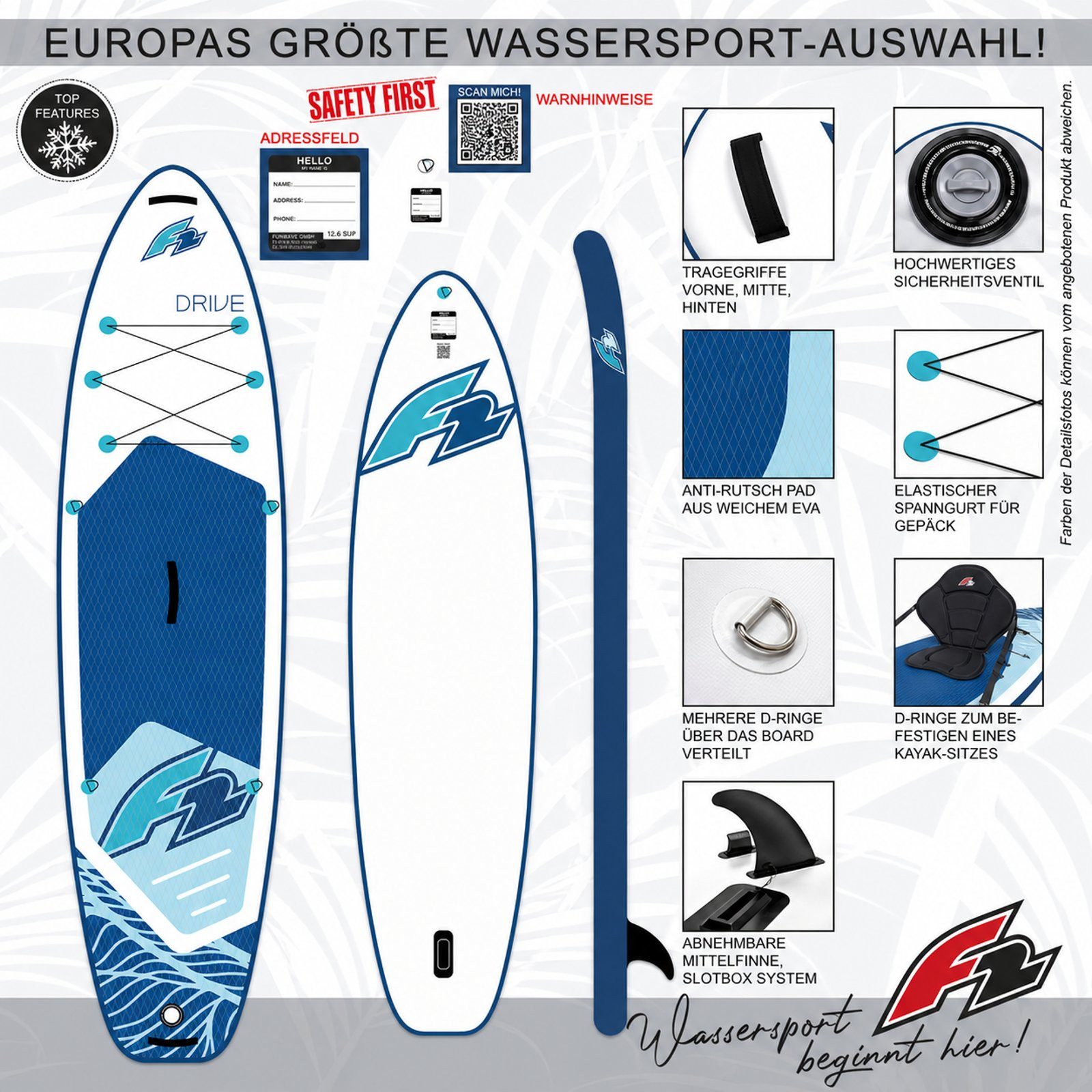 F2 SUP-Board F2 SUP Stand Up Paddle Board Drive 372cm 12,2 Weiss, Stand up paddle board