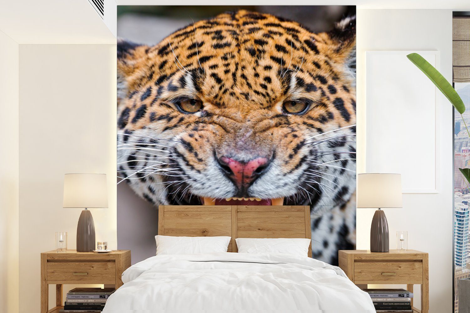 MuchoWow Fototapete Jaguar - (4 Makro Tapete bedruckt, Wandtapete St), Matt, für Tier, Vinyl - Wohnzimmer, Montagefertig