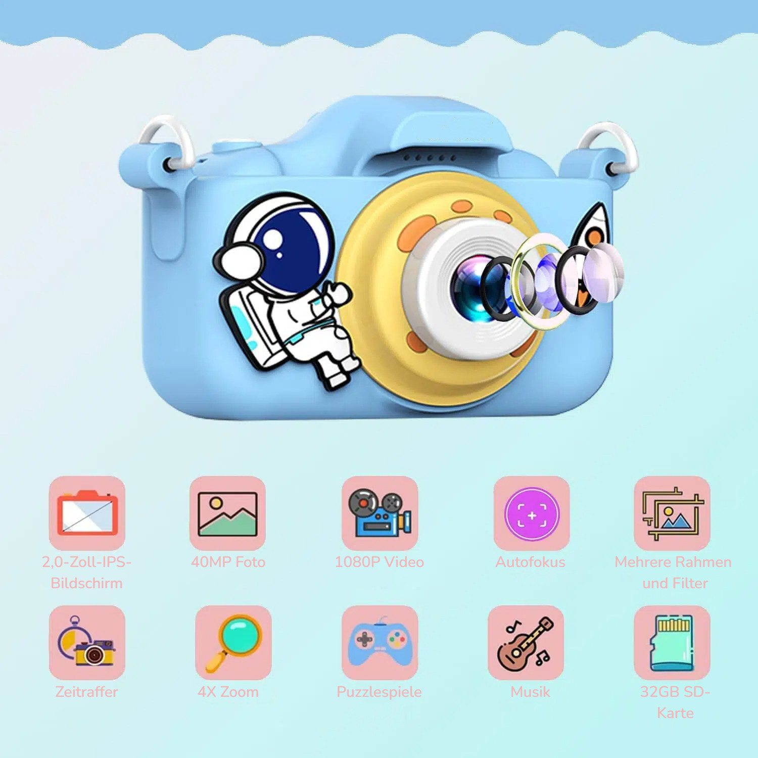 BlingBin 2.0” Display Digitalkamera, 1080P HD Fotoapparat mit 32GB SD Karte günstig online kaufen