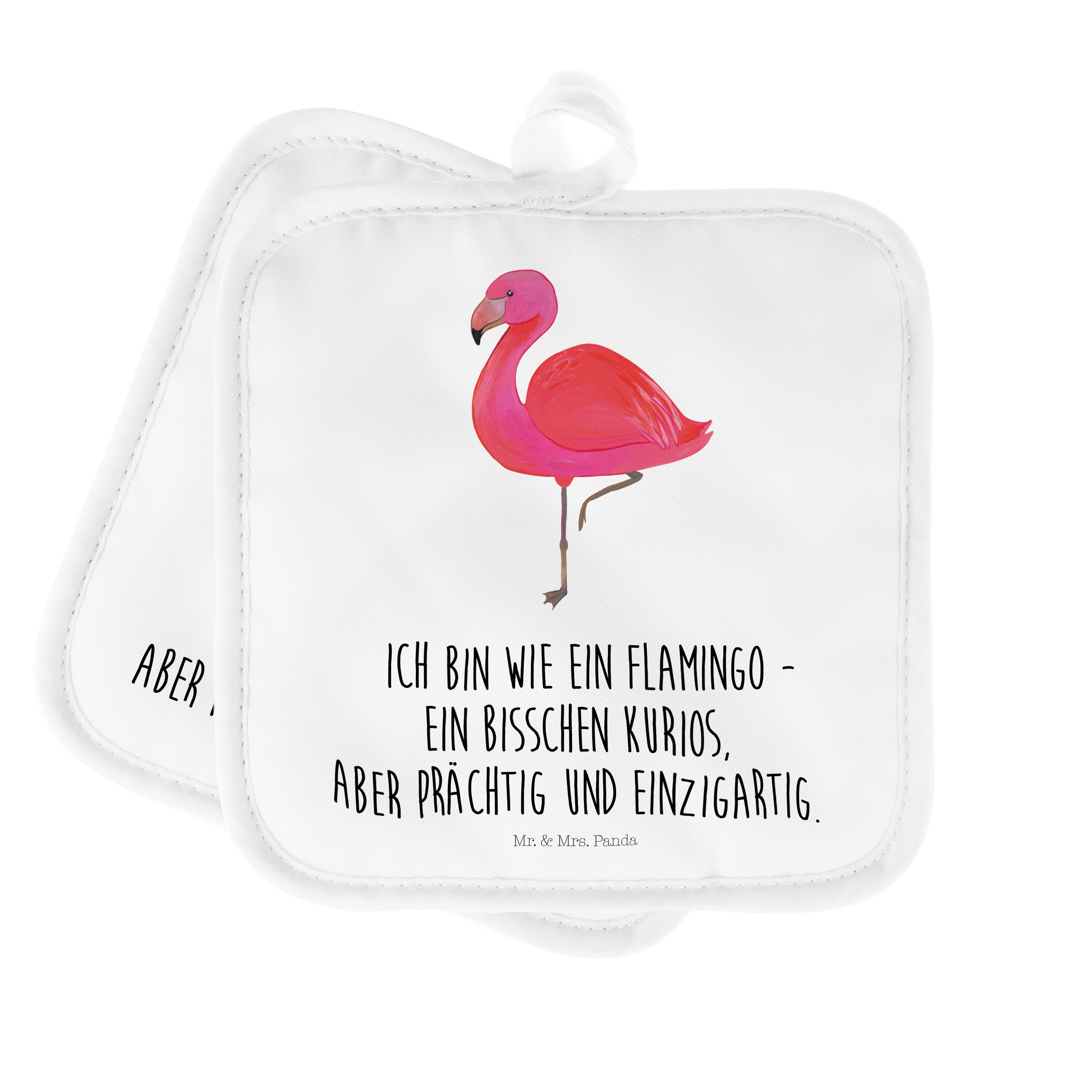 Mr. & Mrs. Panda Topflappen Flamingo classic - Weiß - Geschenk, Außenseiter, Topflappen lustig, O, (1-tlg)