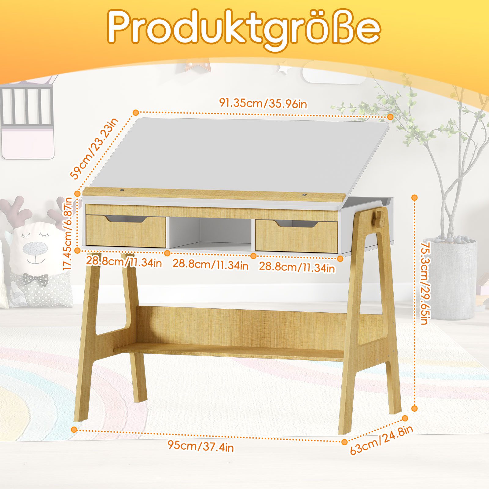 TWSOUL Kinderschreibtisch Höhen und Neigungsverstellbar, mit 2 Schubladen, günstig online kaufen