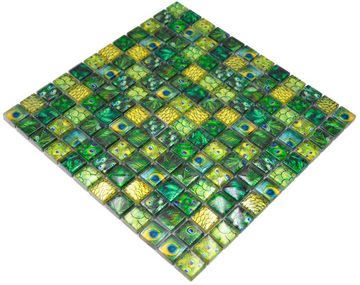 Mosani Mosaikfliesen Glasmosaik Mosaikfliese grün glänzend Pfau