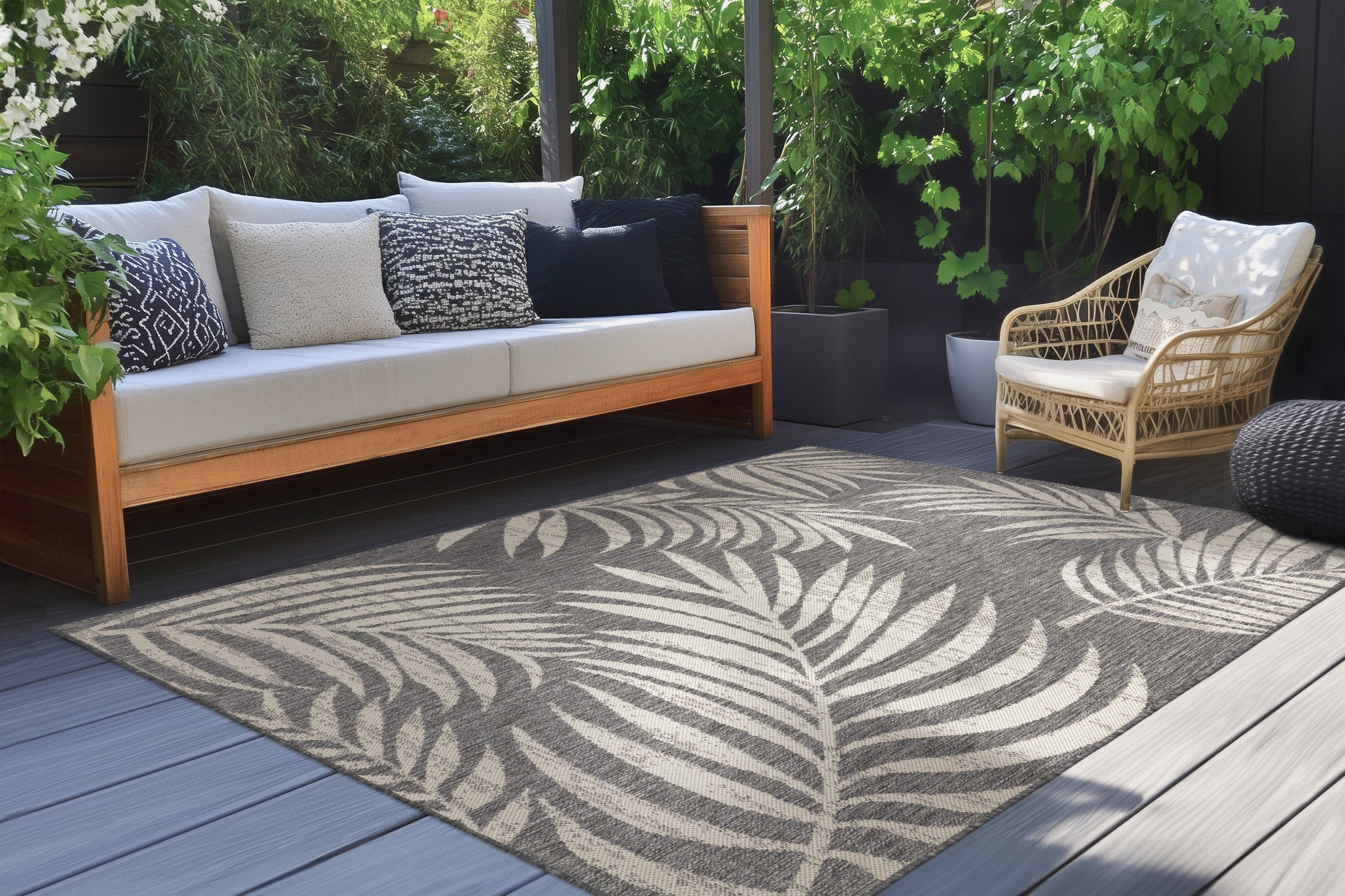 Kayoom Teppich Nibru 725, rechteckig, Höhe: 5 mm, Flachgewebe, In- und Outdoor geeignet, schnell trocknend, floral