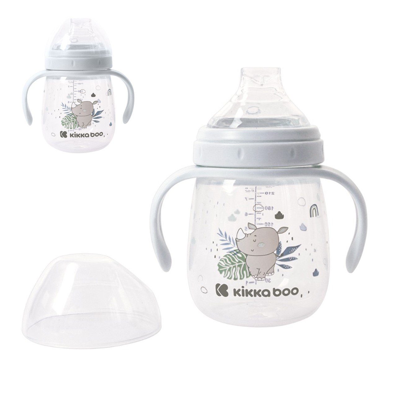 Kikkaboo Trinkflasche Baby-Trinklernbecher Savanna, 240 ml Deckel bequemer Griff ab 6 Monaten blau