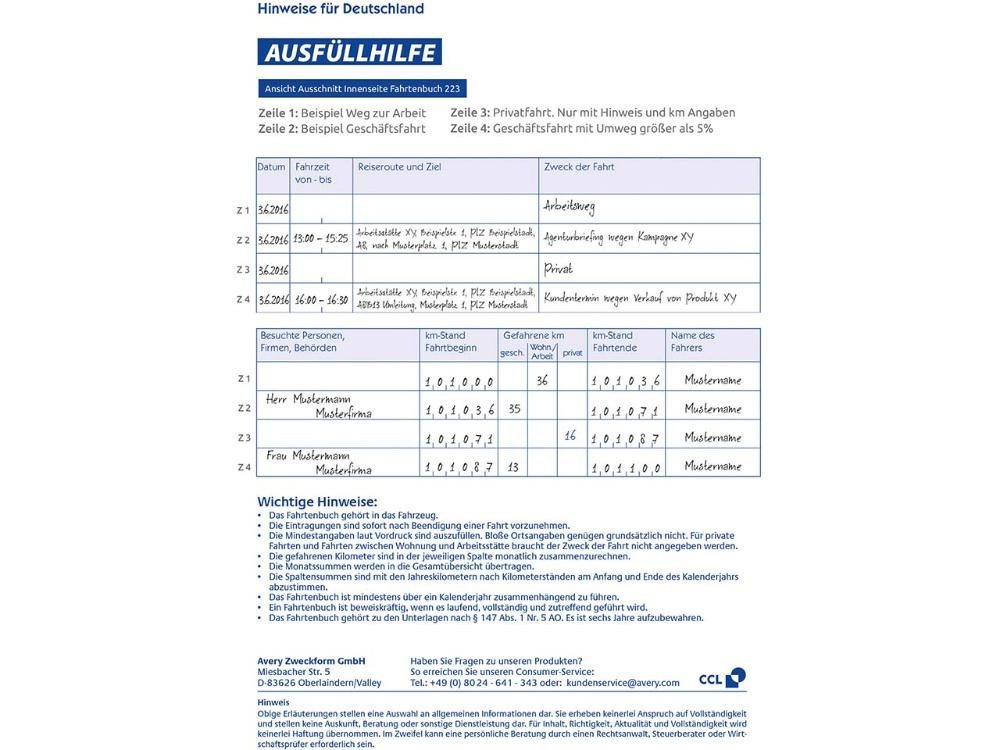 Avery Zweckform Formularblock Avery Zweckform Formularbuch '223' Fahrtenbuch