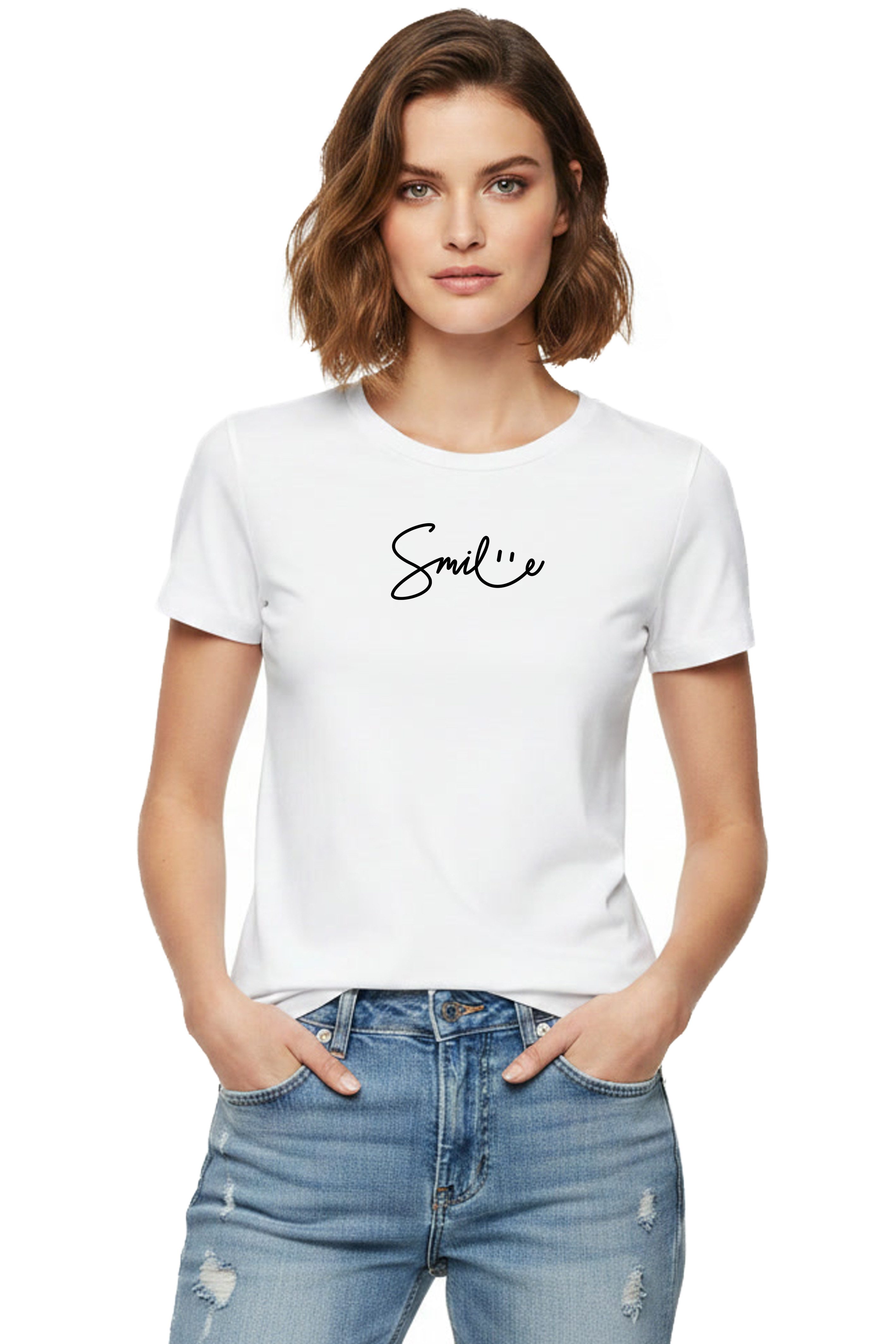 Banco T-Shirt Damen Shirt Basic Top Sommer Rundhals Smile hochwertiger Print