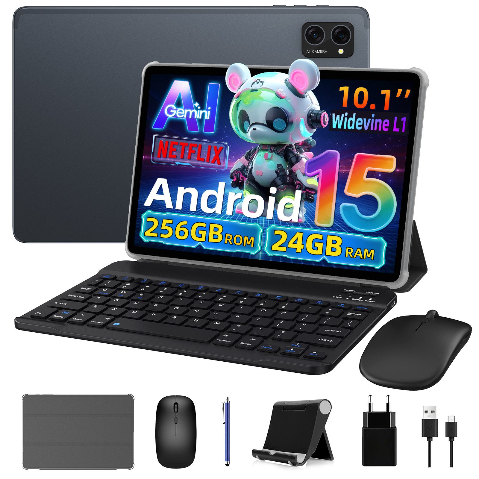 VekfulPC 10" Android 15 256GB Set Tablet (10", 256 GB, Android 15, Android 15, mit Stift/Maus/Tastatur, Gemini Al)