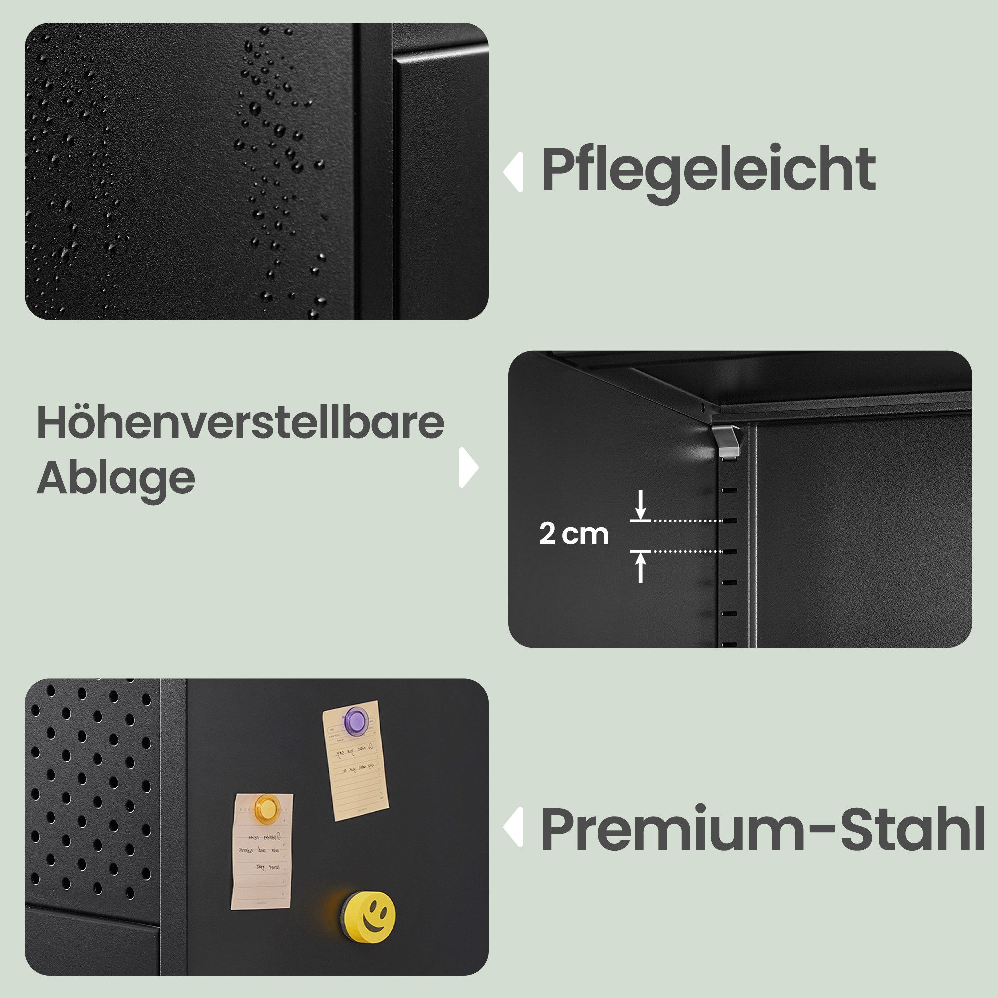 SONGMICS Aktenschrank Metallschrank, Aufbewahrungsschrank, mit 4 Türen Magnetverschluss verstellbarer Einlegeboden, Stahlgestell, 40x141x76cm – Bild 4 von 5