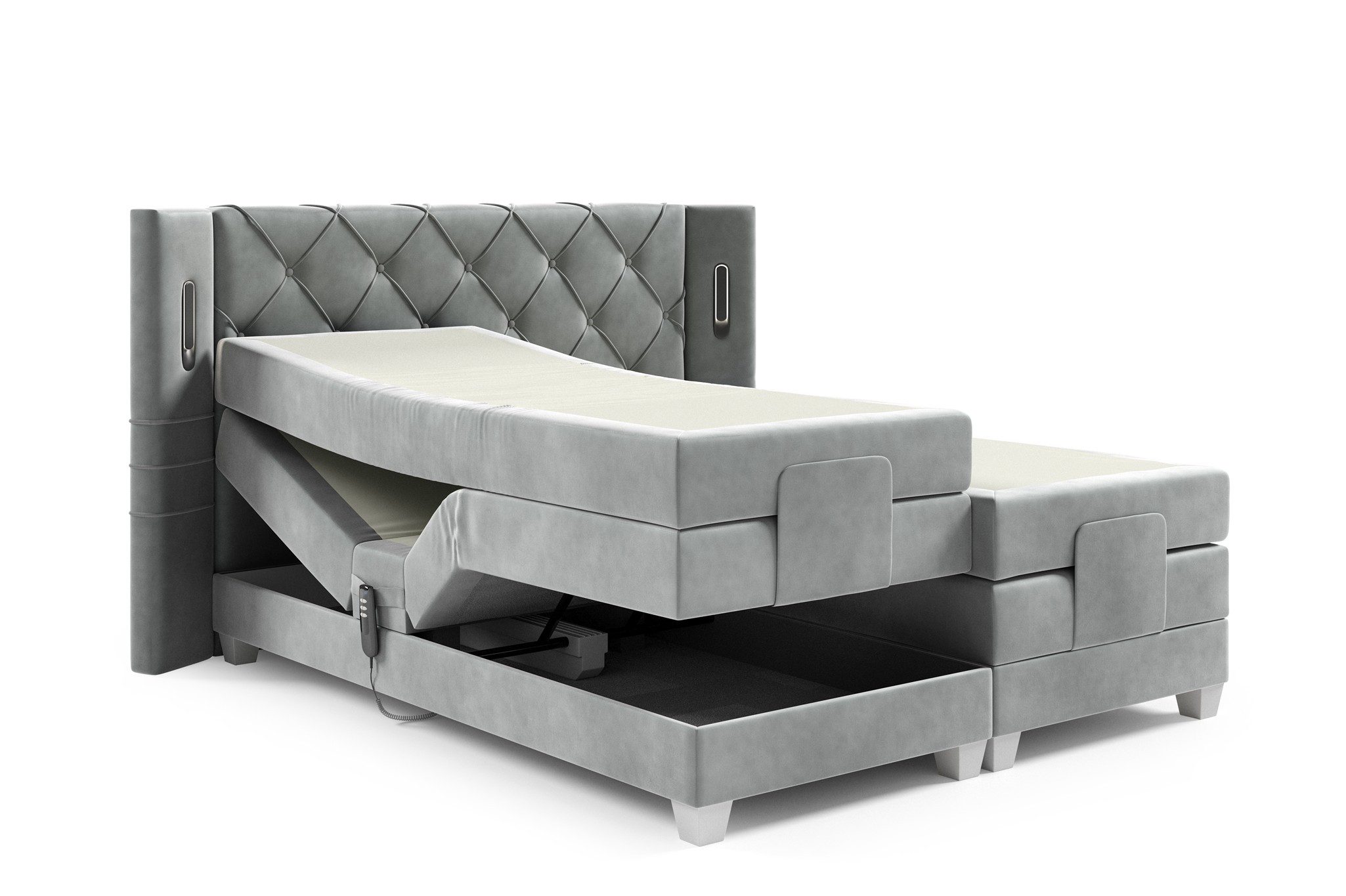 Fun Möbel Boxspringbett Schlafzimmerbett FUN NAREA Elektrisch in Stoff Fresh, Fuß- und Kopfteil elektronisch verstellbar, mit Ambientebeleuchtung