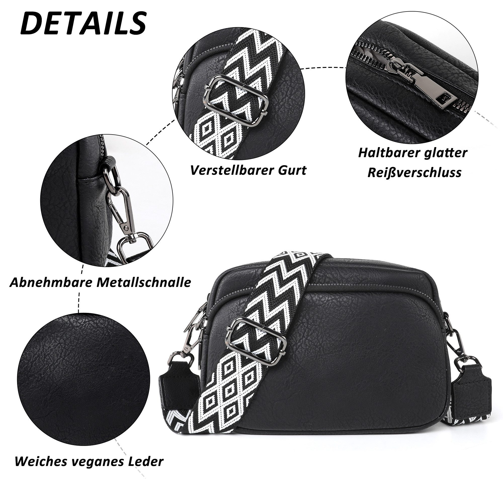 TAN.TOMI Umhängetasche Damen Handy Umhängetasche Echtes Crossbody Bag Damen Handytasche, Umhängetasche Damen Klein Taschen mit Breitem Schultergurt u 3 fächern – Bild 4 von 5