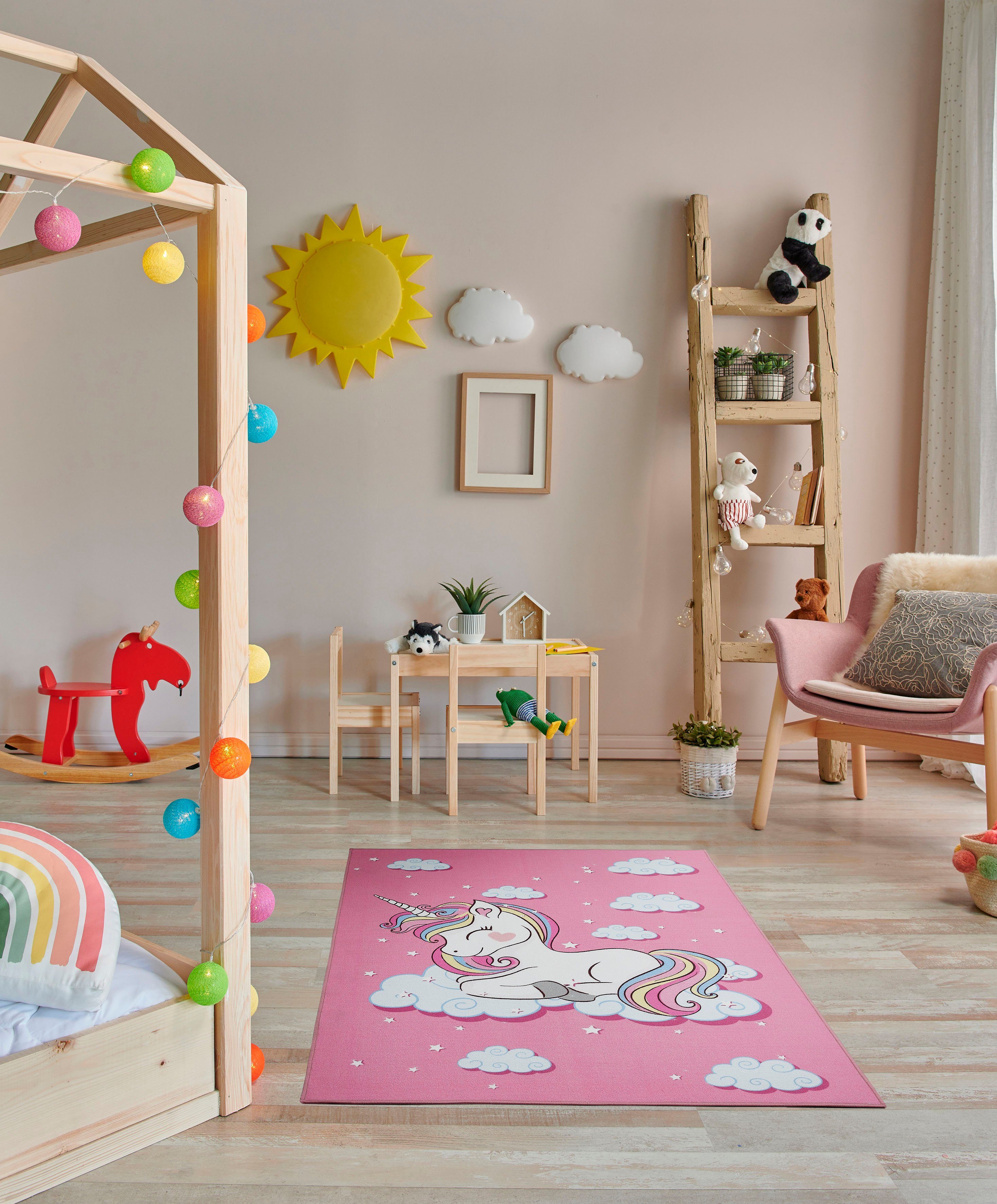 Andiamo Kinderteppich Einhorn, rechteckig, Höhe: 6 mm, Kurzflor, Motiv Einhorn, Kinderzimmer