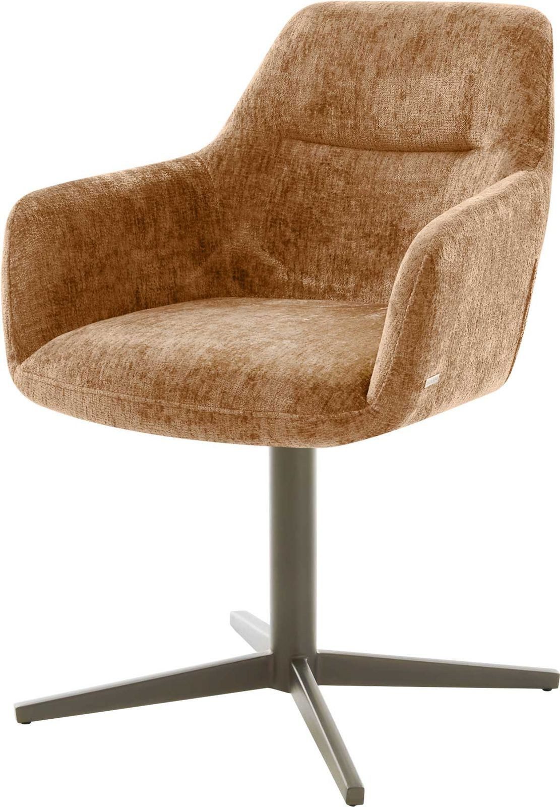 DELIFE Polsterstuhl Pejo-Flex, Fußkreuz Effektfinish Titan Chenille Rost 360° drehbar Taschenfederker