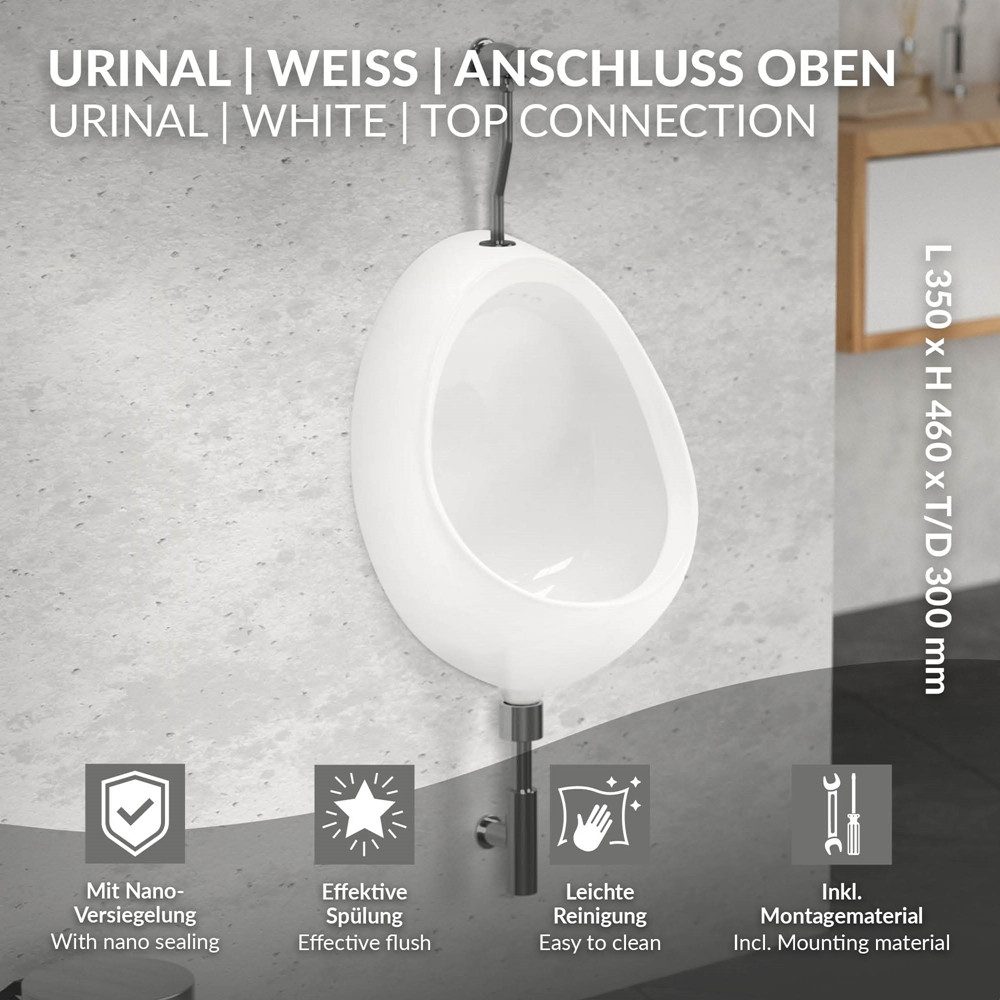 LuxeBath Urinal Hochwertige Keramik Pinkelbecken, Spülrand Geschlossen, Keramik, Zulauf von Oben Ablauf nach hinten WC-Urinal Absaugeurinal Becken