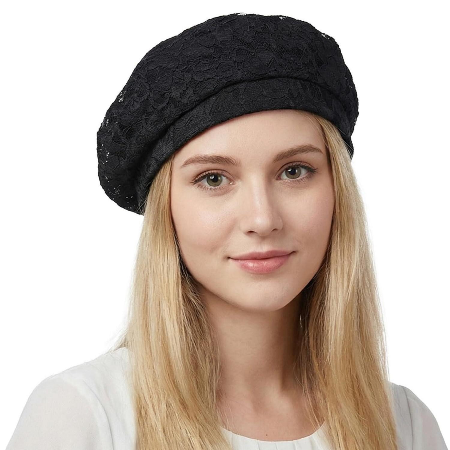 LuxusKollektion Baskenmütze Baskenmütze Damen Beret Spitze Frühling Herbst Einheitsgröße Schwarz