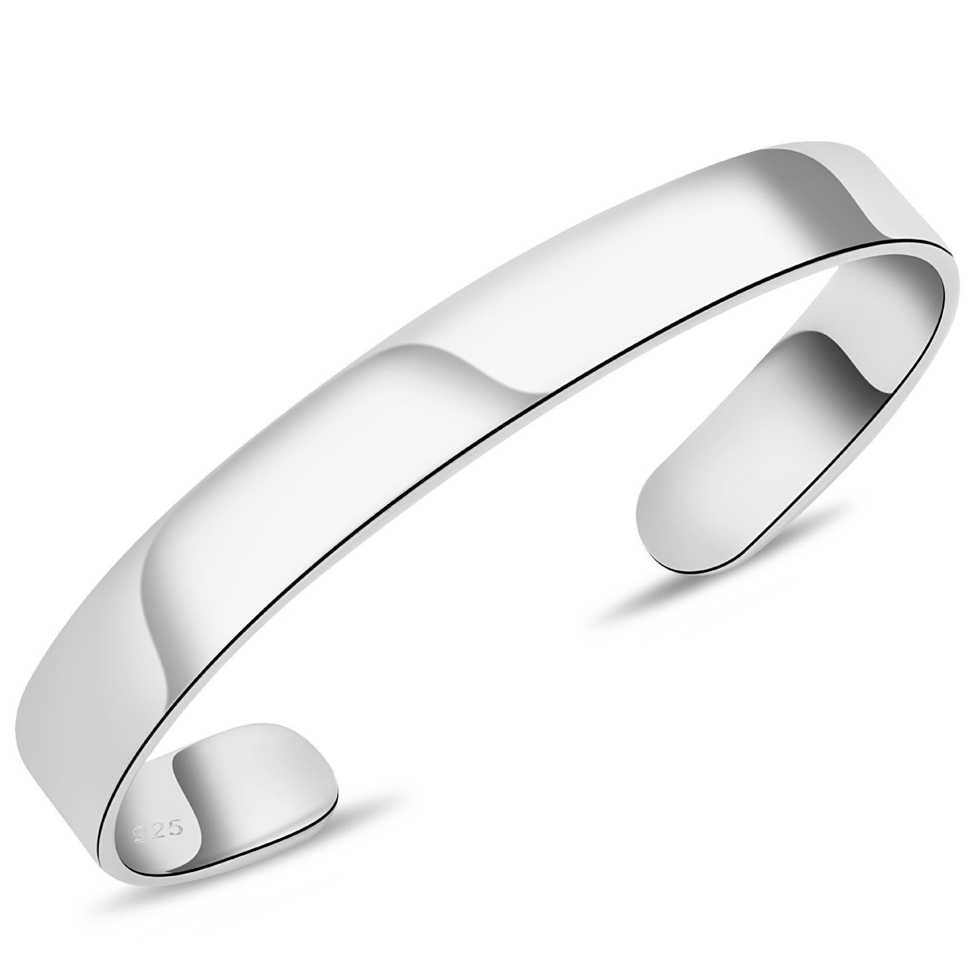 Tony Fein Armreif Armreif 9,7mm 925er Silber Massiv Hochglanzpoliert Verstellbar, Made in Italy für Damen und Herren