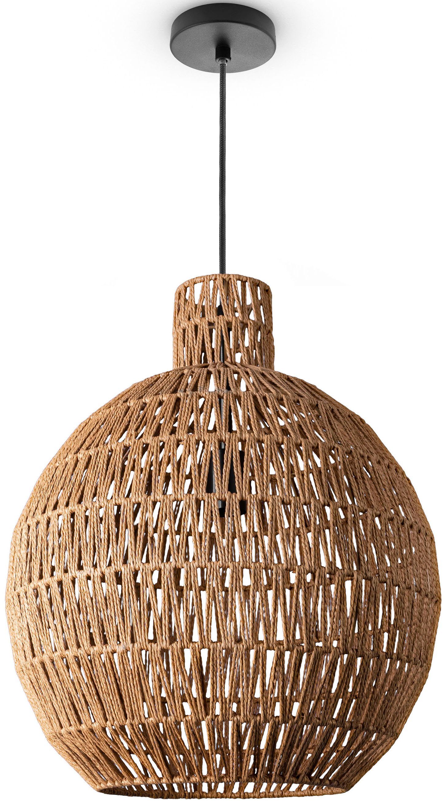 Leuchtmittel, Rattan ohne Rustikal Pendellampe E27 Korb Home Lampe ULLA, Boho Pendelleuchte Paco Papier Optik LED