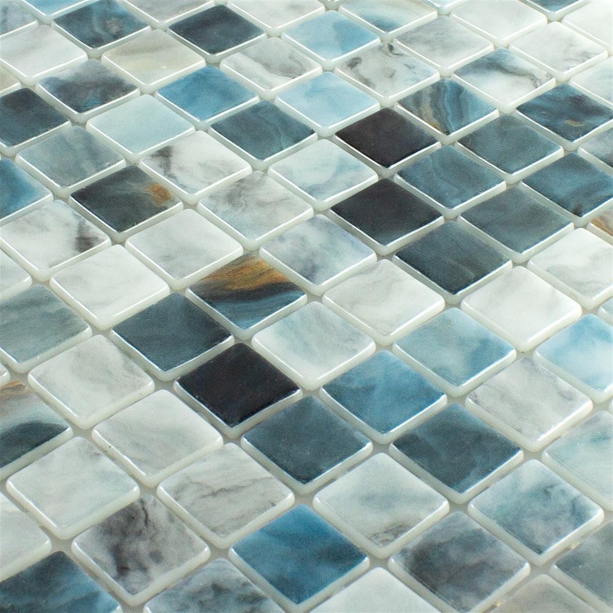 Mosafil Mosaikfliesen Glas Schwimmbad Pool Mosaik Fliesen Baltic 25x25 mm, Glas 31.600x31.600, grau-blau, Punktverklebt - Frostsicher - Wasserdicht - Wasserfest - Rutschfest
