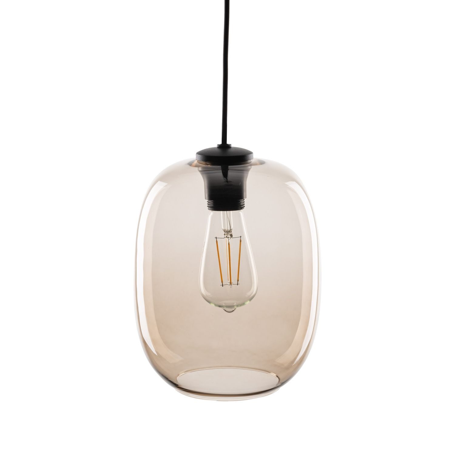 Licht-Erlebnisse Pendelleuchte QUILA, ohne Leuchtmittel, Rauchglas Metall H: max. 170 cm D: 20 cm Schwarz Bernstein E27 rund