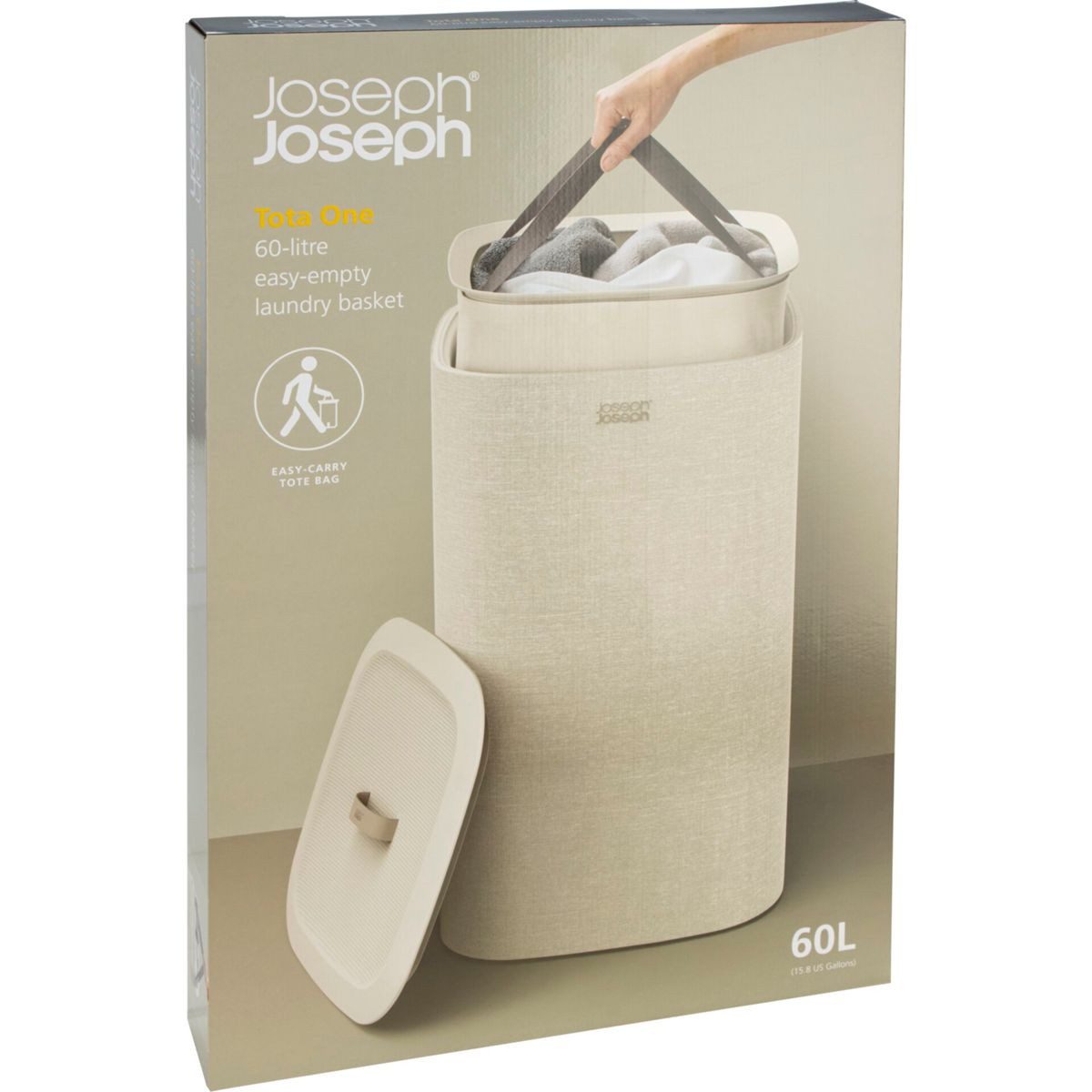 Joseph Joseph Wäschekorb Tota One 60L ecru Großer Wäschekorb mit einem Fach