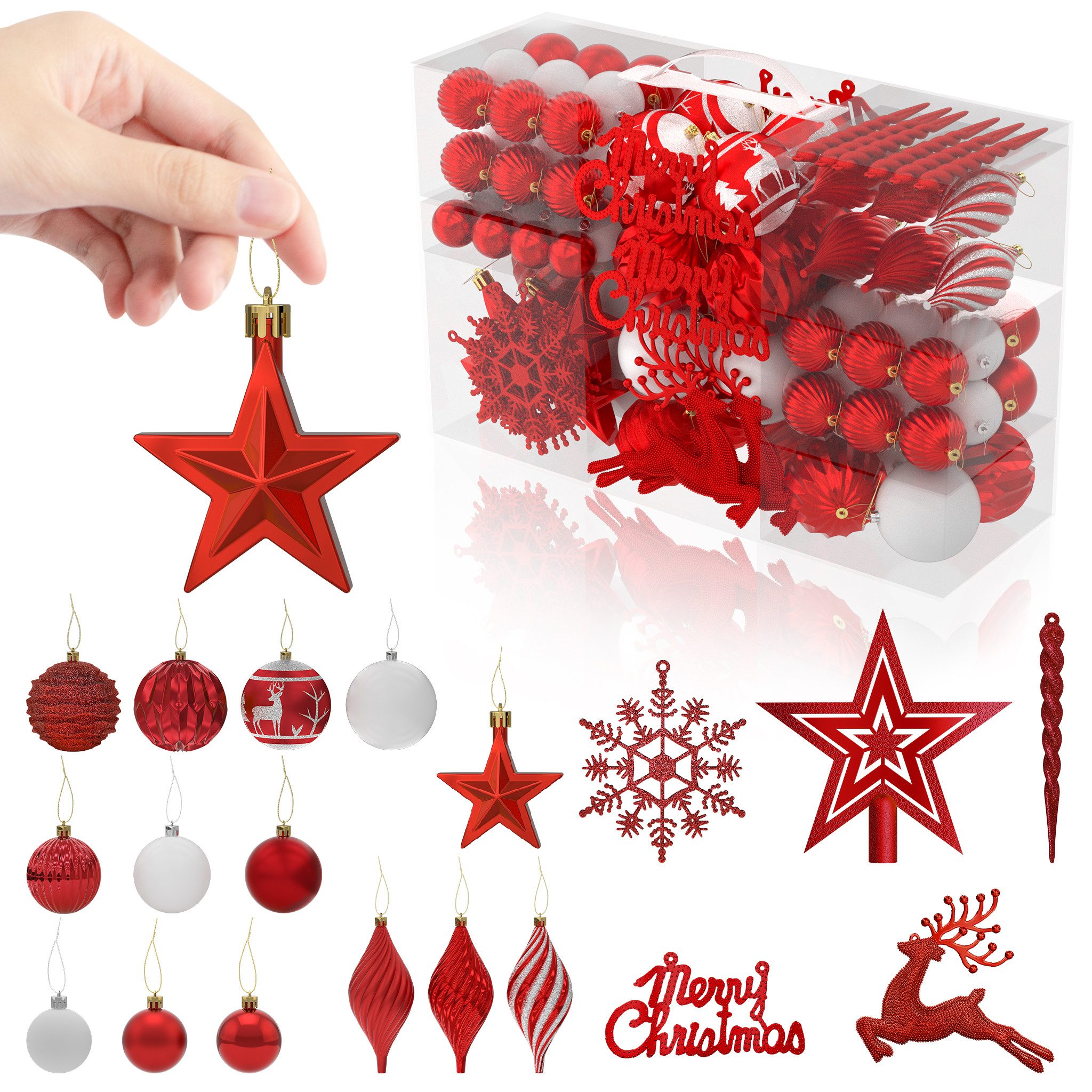 FIVMEN Weihnachtsbaumkugel 108 Stück Weihnachtskugeln Kunststoff mit Stern günstig online kaufen