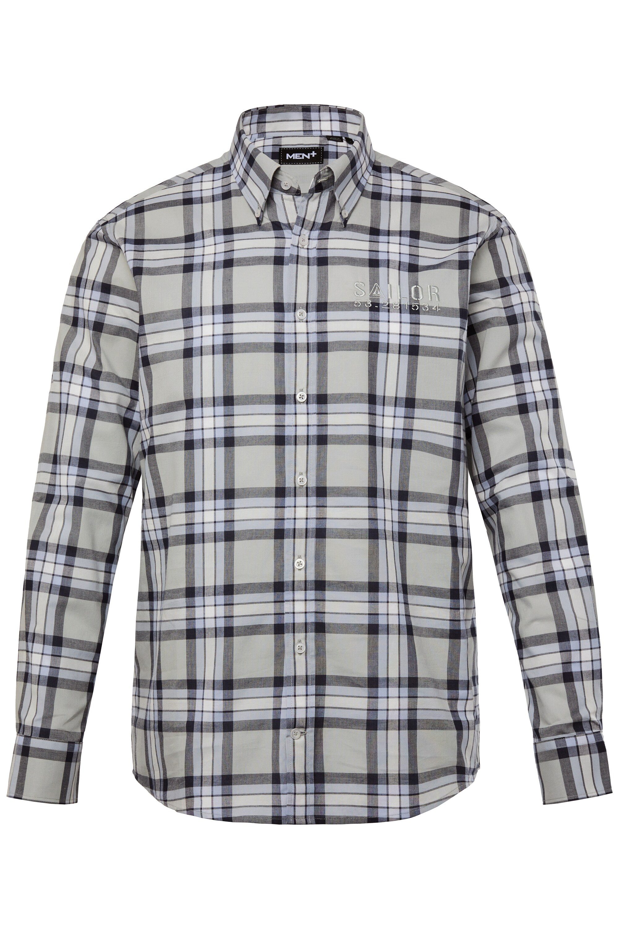 Men Plus Businesshemd Karohemd Langarm Buttondown-Kragen Comfort Fit