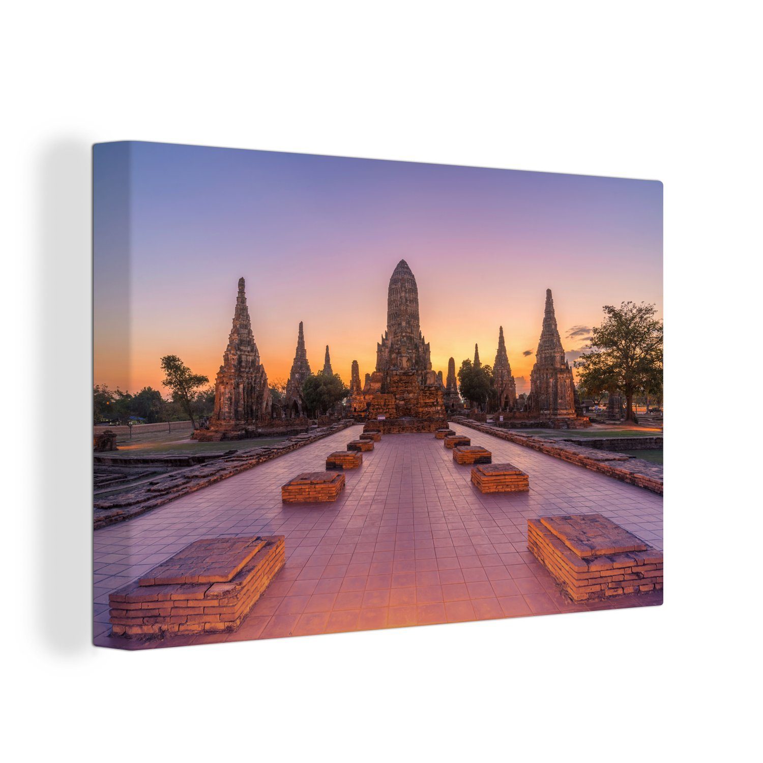 OneMillionCanvasses® Leinwandbild Schöner bunter Himmel über Ayutthaya, (1 St), Wandbild Leinwandbilder, Aufhängefertig, Wanddeko, 30x20 cm