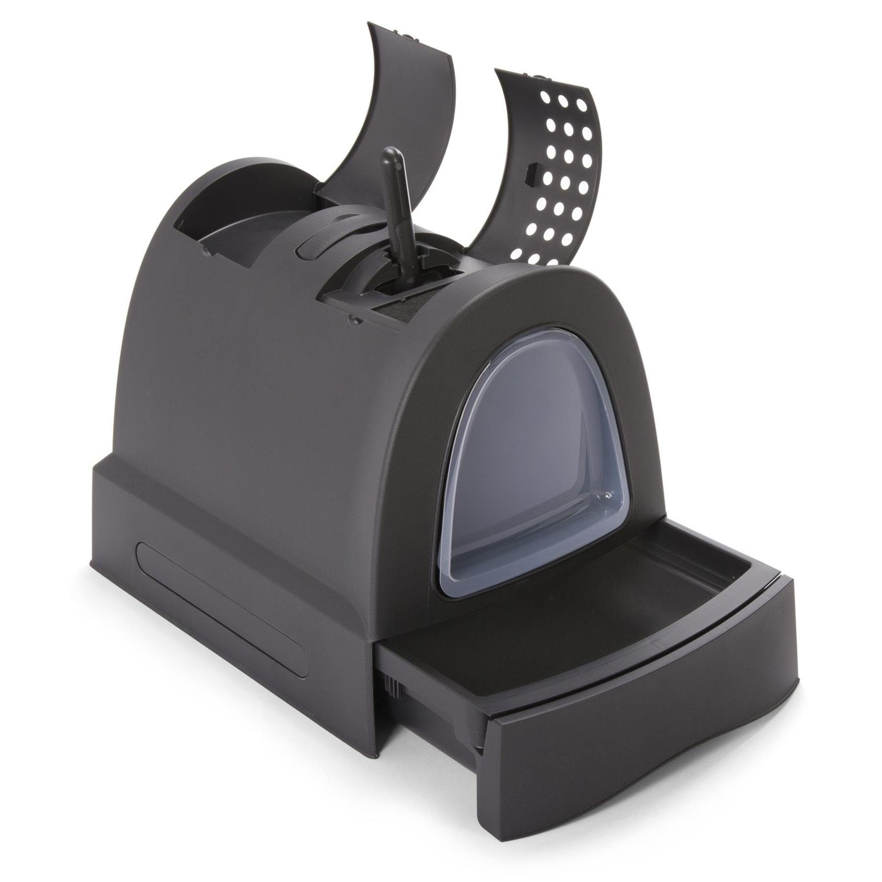 Katzentoilette Katzentoilette mit Schublade Tragegriff Staufach Kohlefilter schwarz
