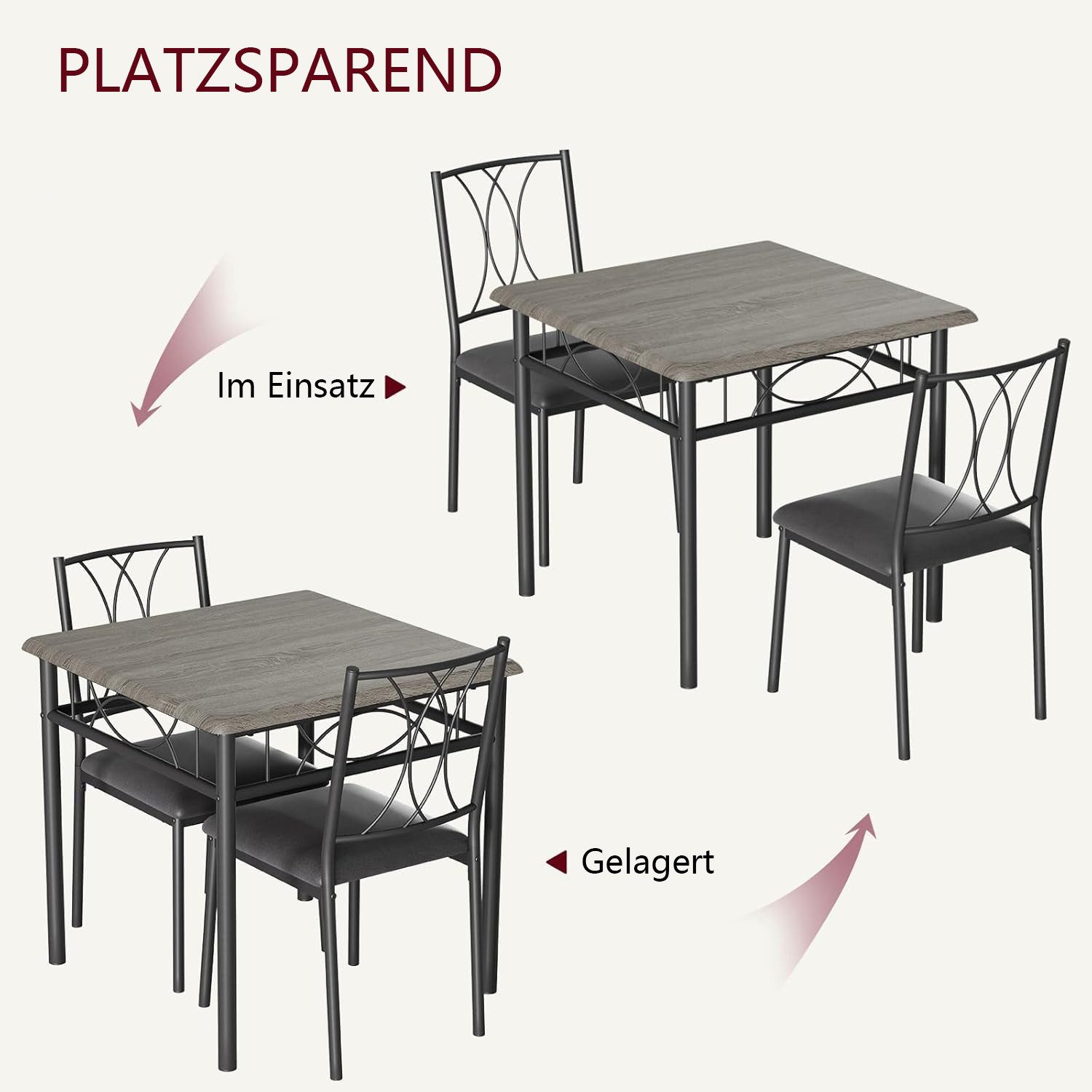 GarveeMore Essgruppe Stilvolles 3-teiliges Esszimmer-Set für 2 Personen, Quadratischer Esstisch mit 2 gepolsterten Stühlen für Küche, Esszimmer – Bild 3 von 5