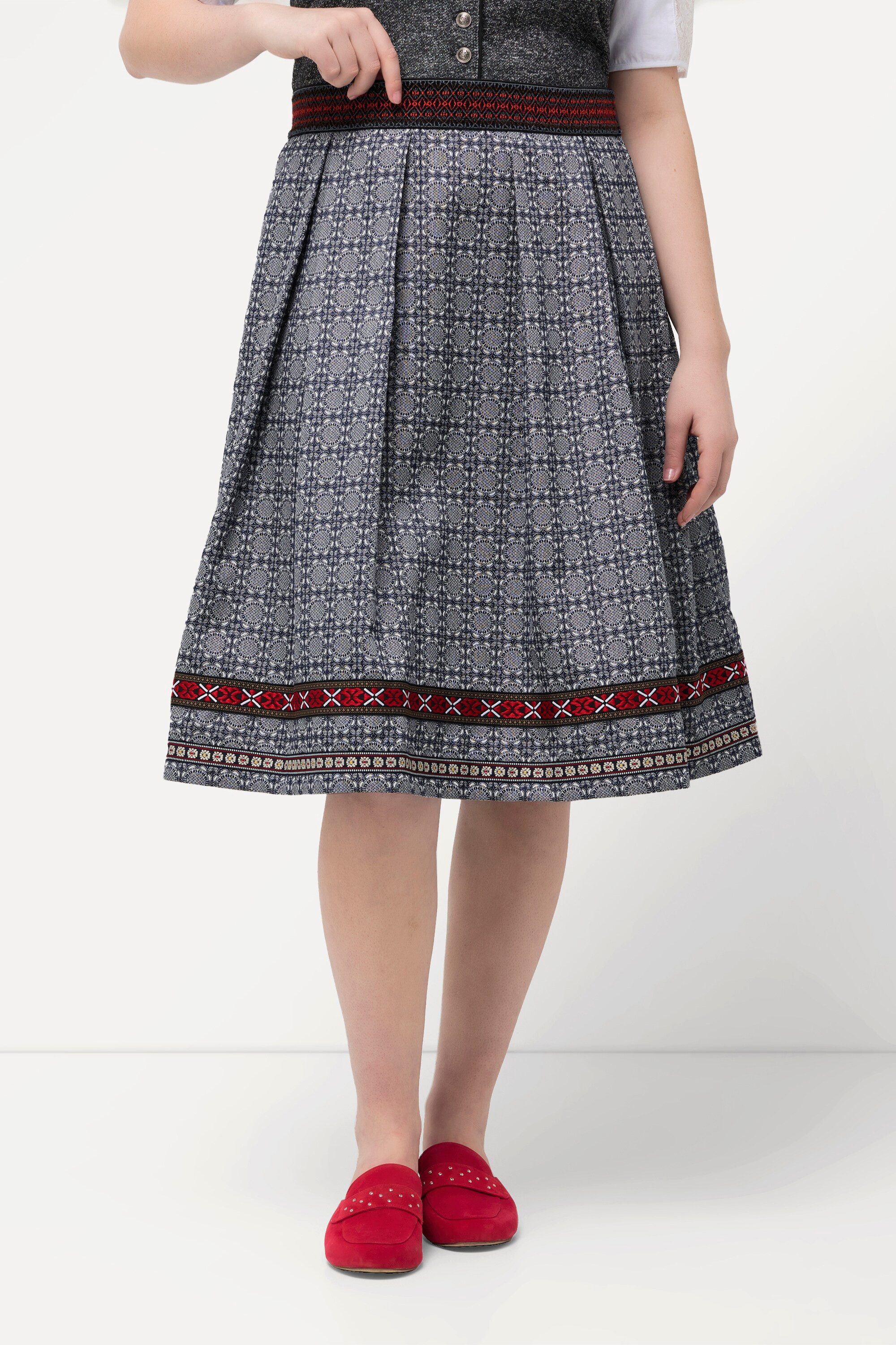Ulla Popken Jerseyrock Trachtenrock Jacquard A-Linie Zierband