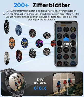 ESFOE Herren mit Telefonfunktion,IP68 Wasserdicht Fitness Smartwatch (1.43 Zoll, Andriod iOS), mit Schrittzähler/Blutdruckmessung,Outdoor Smartwatch Militär