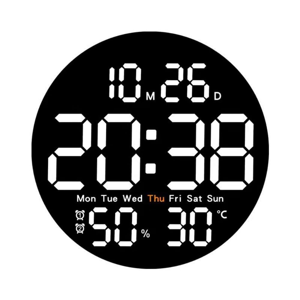 GarveeMore Wanduhr LED DigitalWanduhr, mit Temperatur, Feuchtigkeit, mit Fernbedienung