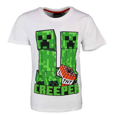 Minecraft T-Shirt »Creeper Kinder kurzarm Shirt« Gr. 116 bis 152, 100% Baumwolle, Weiß