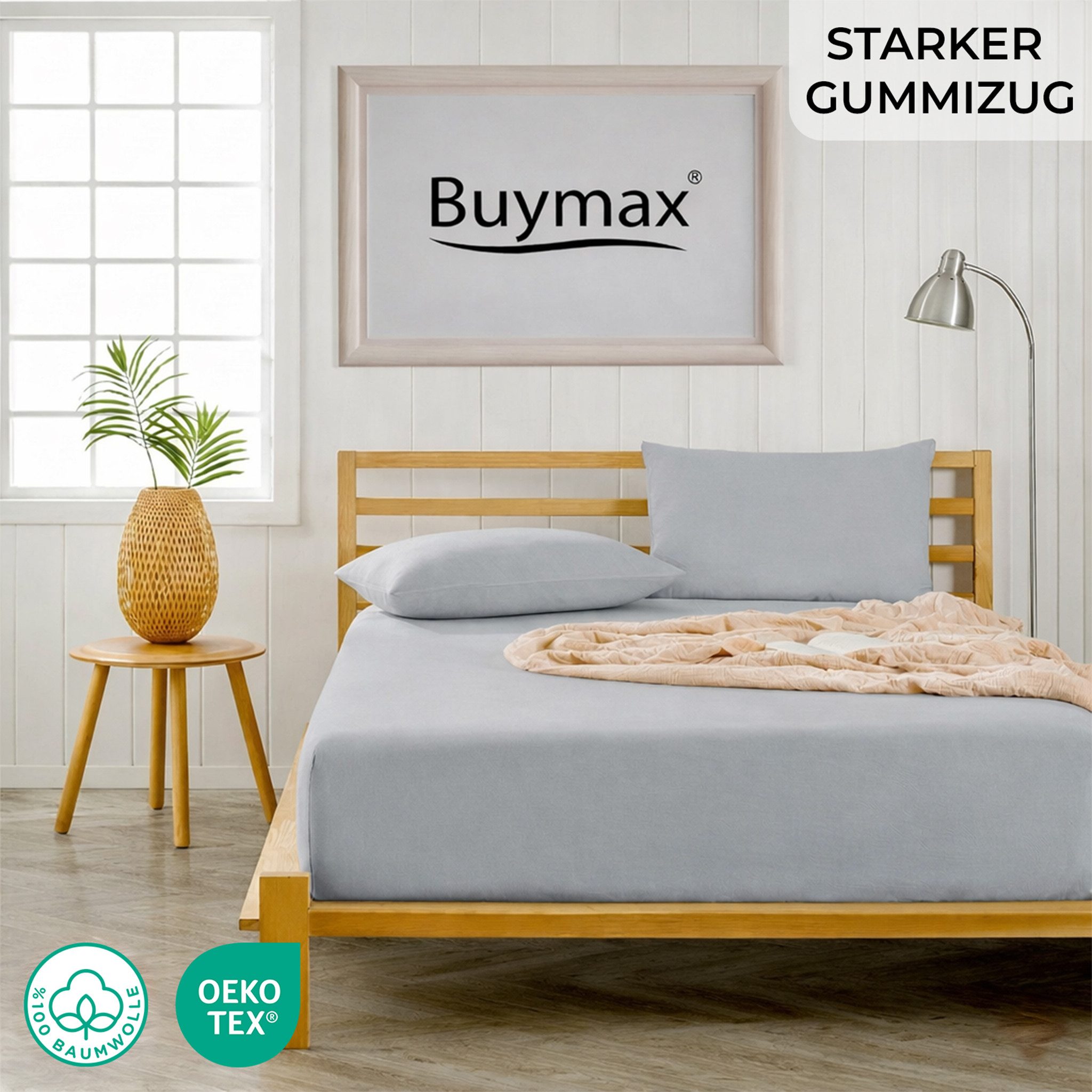 Buymax Spannbettlaken Buymax Jersey aus 100% Baumwolle, Jersey, Gummizug: Rundumgummi, (1 Stück), Pflegeleicht und Atmungsaktiv in Verschiedenen Farben und Größen