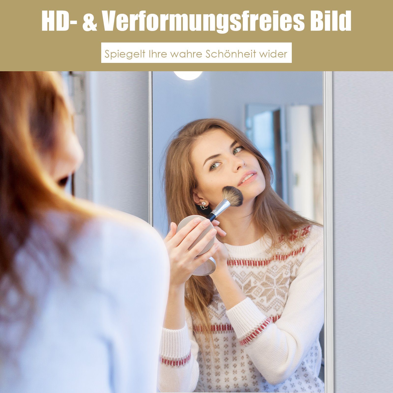 COSTWAY Wandspiegel, Ganzkörper, 37x120cm, höhenverstellbare Hängehaken, Alu