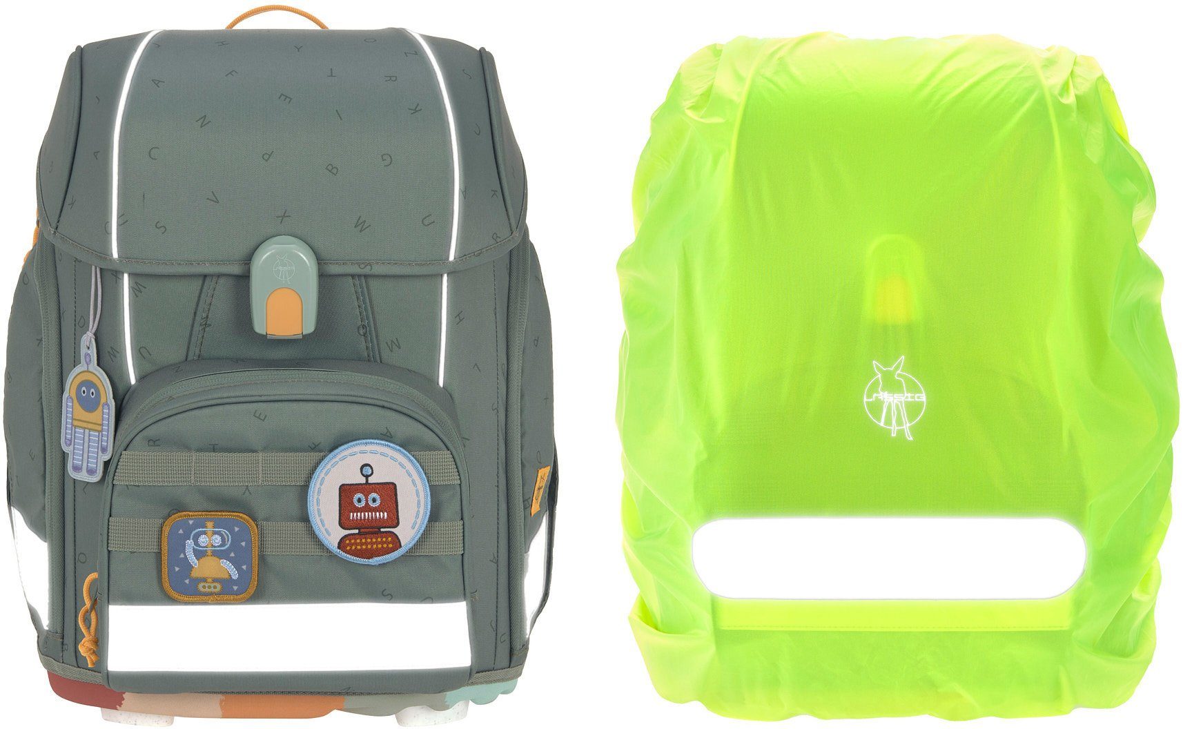 LÄSSIG Schulranzen Unique, Boxy, Letters green (Set, 7-tlg), PETA-approved vegan; aus recycelten PET-Flaschen