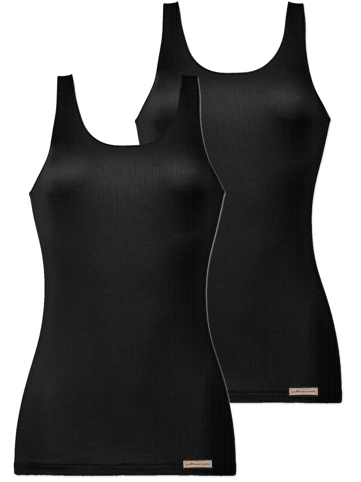 spottbillig verkaufen COMAZO Achselhemd Damen schwarz Baumwoll 2er 2-St) Vegan Achselträgerhemd (Stück, Pack