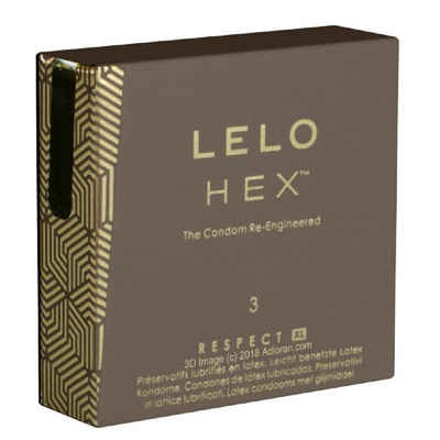 Lelo XXL-Kondome Lelo HEX Respect XL Packung mit, 3 St., große und dünne Kondome mit Wabenstruktur, weite Kondome mit revolutionärer Sechseckstruktur