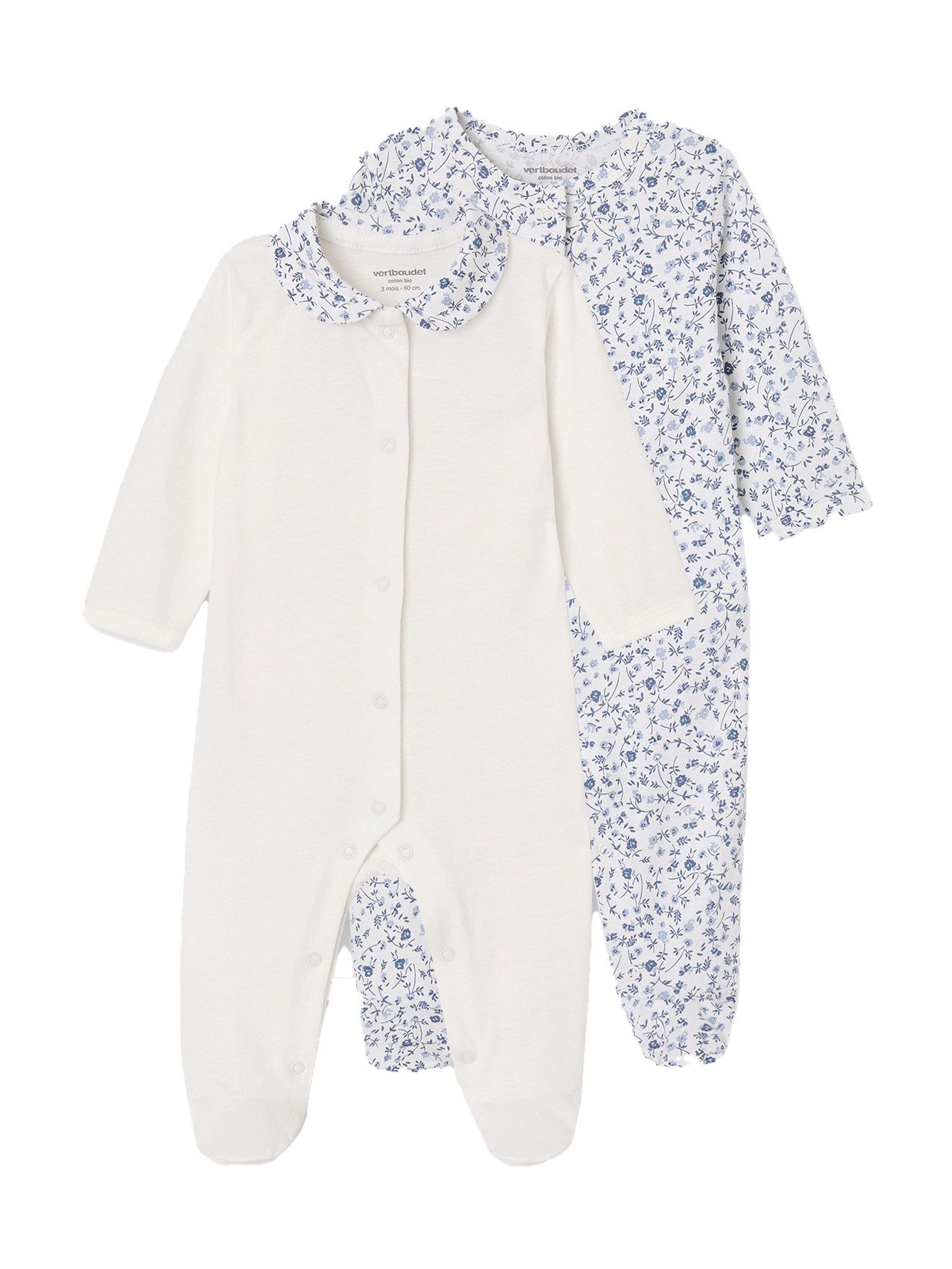 Schlafanzug Bio-Kollektion: 2er-Pack Baby Strampler mit Blumen