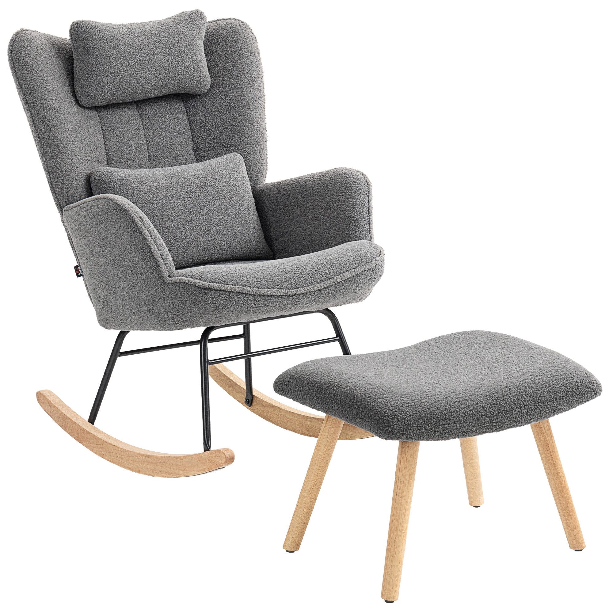 HOMCOM Schaukelsessel Schwingsessel mit Lendenkissen, Kopfstütze, Relaxsessel (Schwingstuhl, 2-St., Schaukelstuhl und Fußhocker), Stillsessel für Wohnzimmer, Sc – Bild 2 von 5