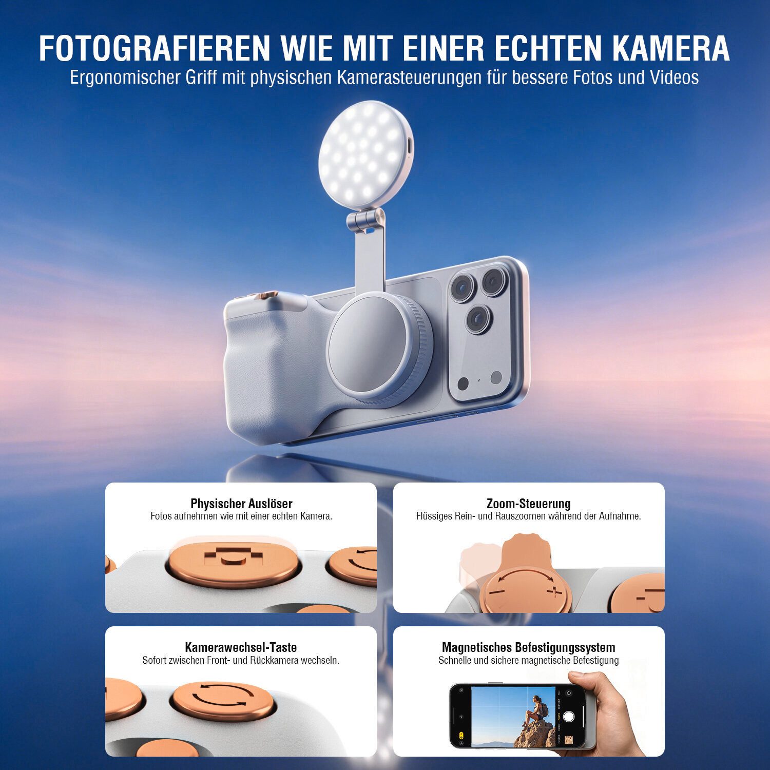 4smarts Handy-Halterung Magnetischer Smartphone Kameragriff, (3-in-1 Creator System) – Bild 2 von 5