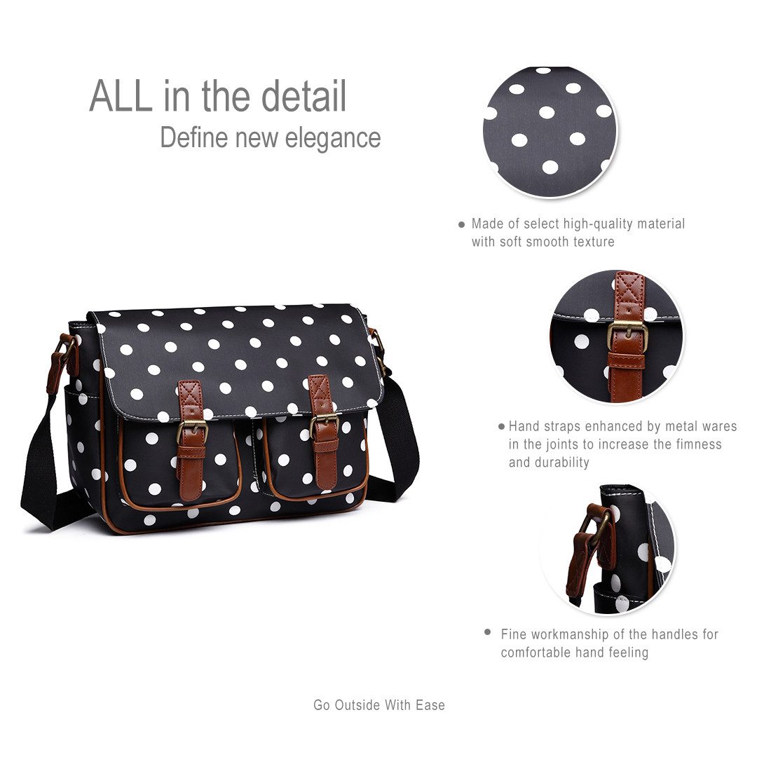 KONO Messenger Bag Große Umhängetasche aus Wachstuch (Punkte-Design)