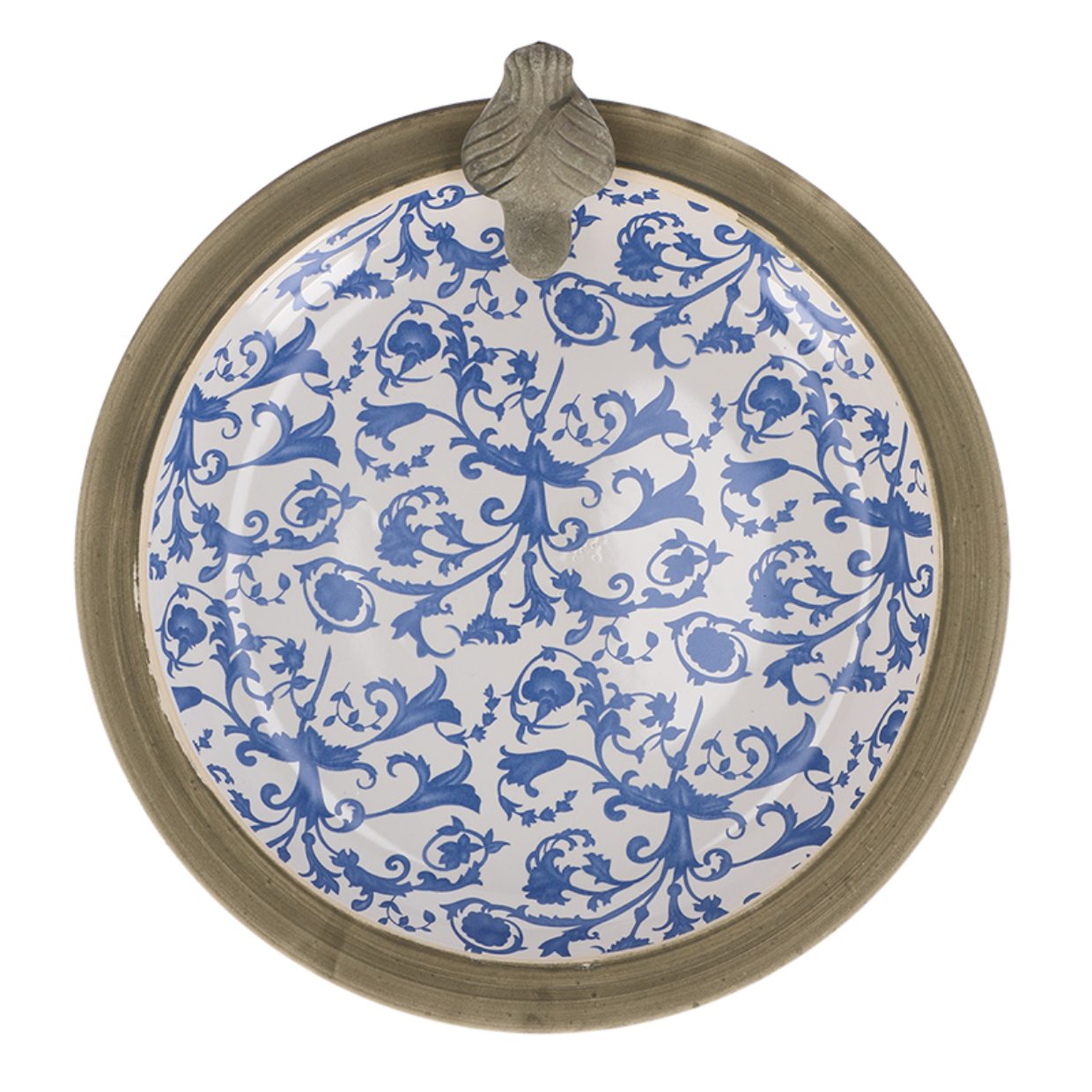 esschert design Vogeltränke Vogeltränke rund Ø 33,5 cm – Keramik mit blauem Barockmuster