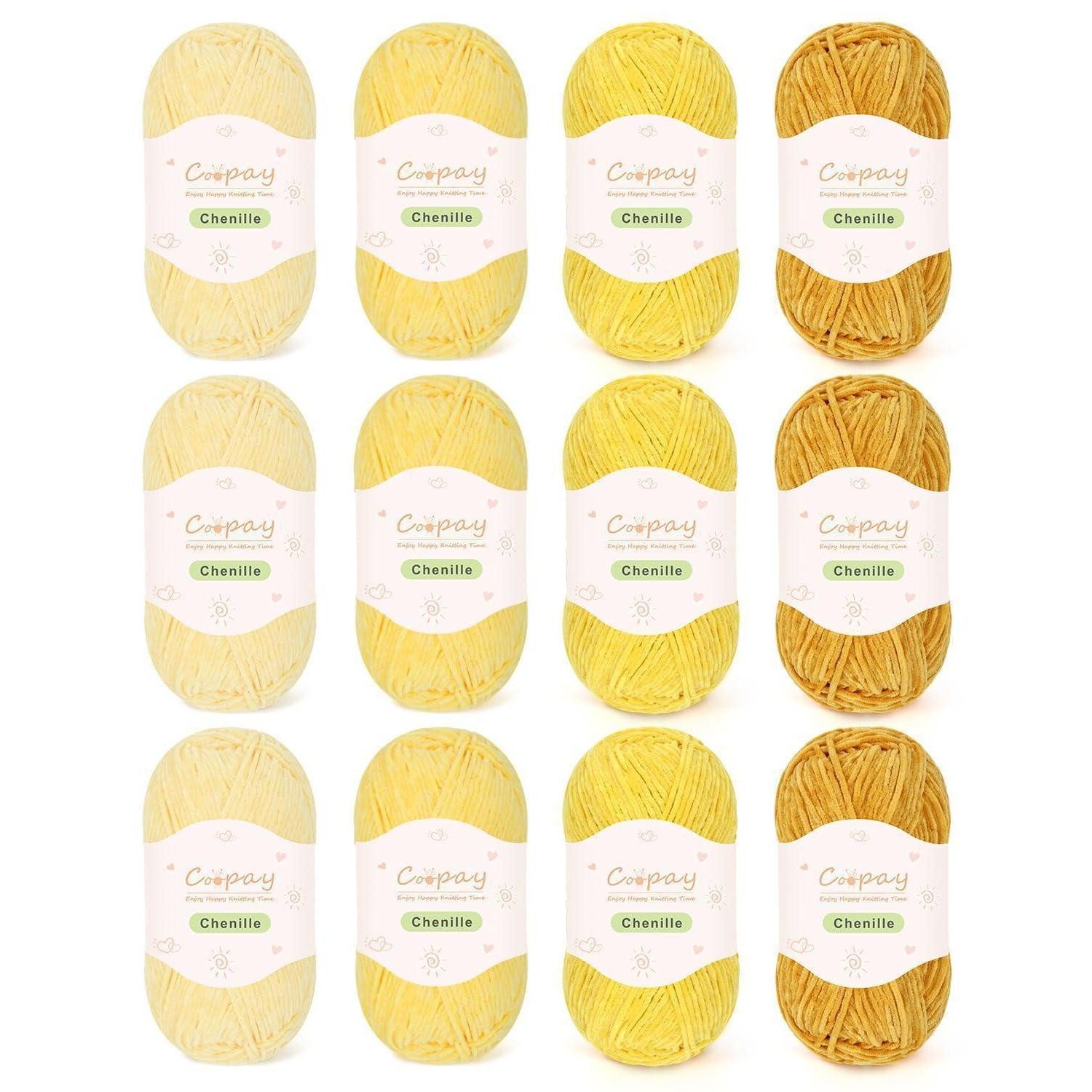 LuxusKollektion Chenille Garn Set 4x50g Flauschig Gelb Töne Häkelwolle
