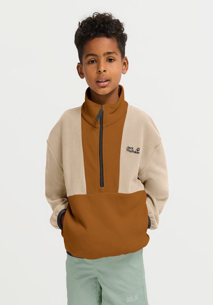 Jack Wolfskin Stehkragenpullover COLORBLOCK TAUNUS HZ K Kinder-Fleecepullover, Colorblocking-Look, Halfzip-Reißverschluss