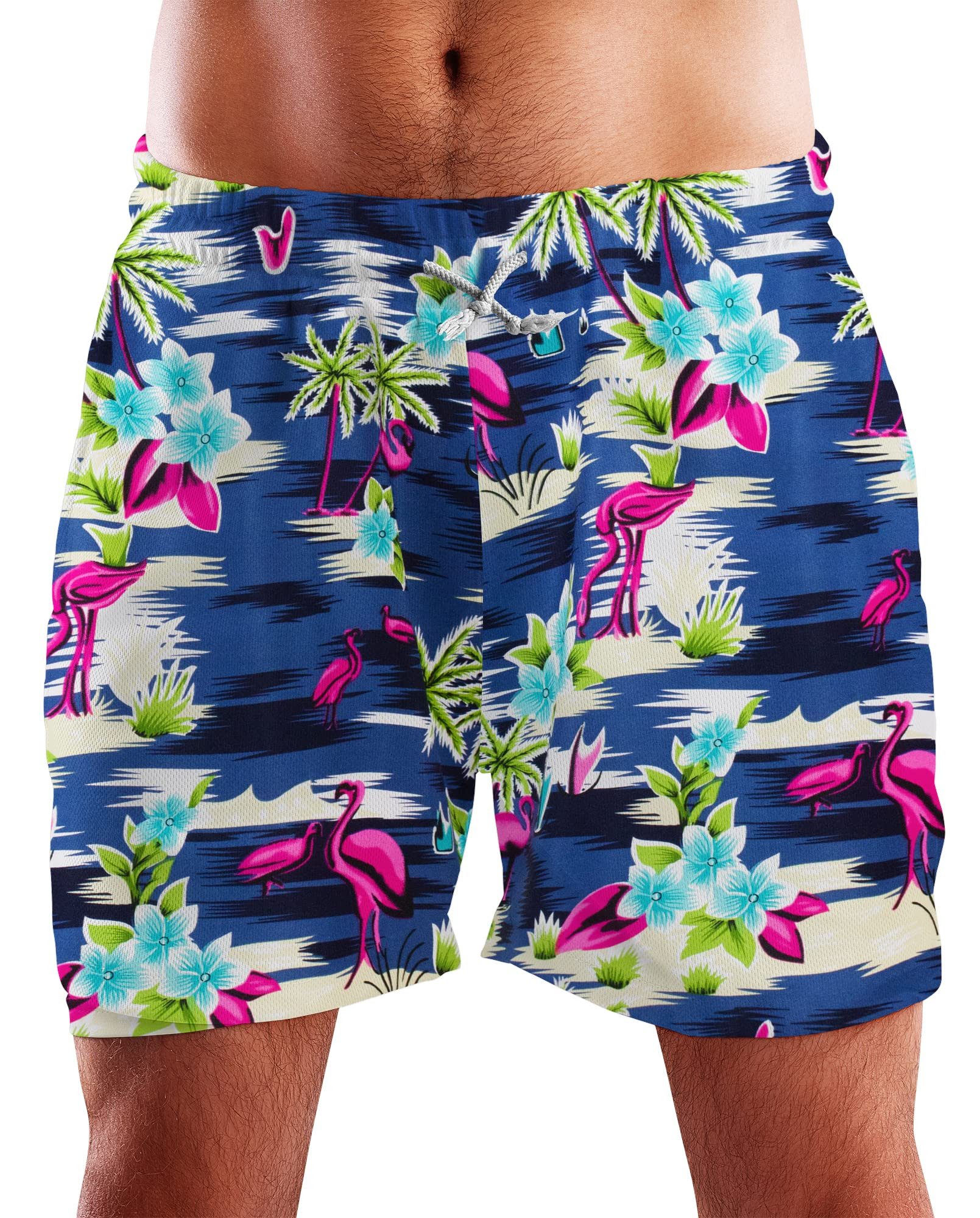 King Kameha Badeshorts Flamingos Funky Hawaii Bade-Shorts Mesh-Einsatz Verschluss Kordelzug Mit integriertem Mesh-Innenslip für extra Komfort
