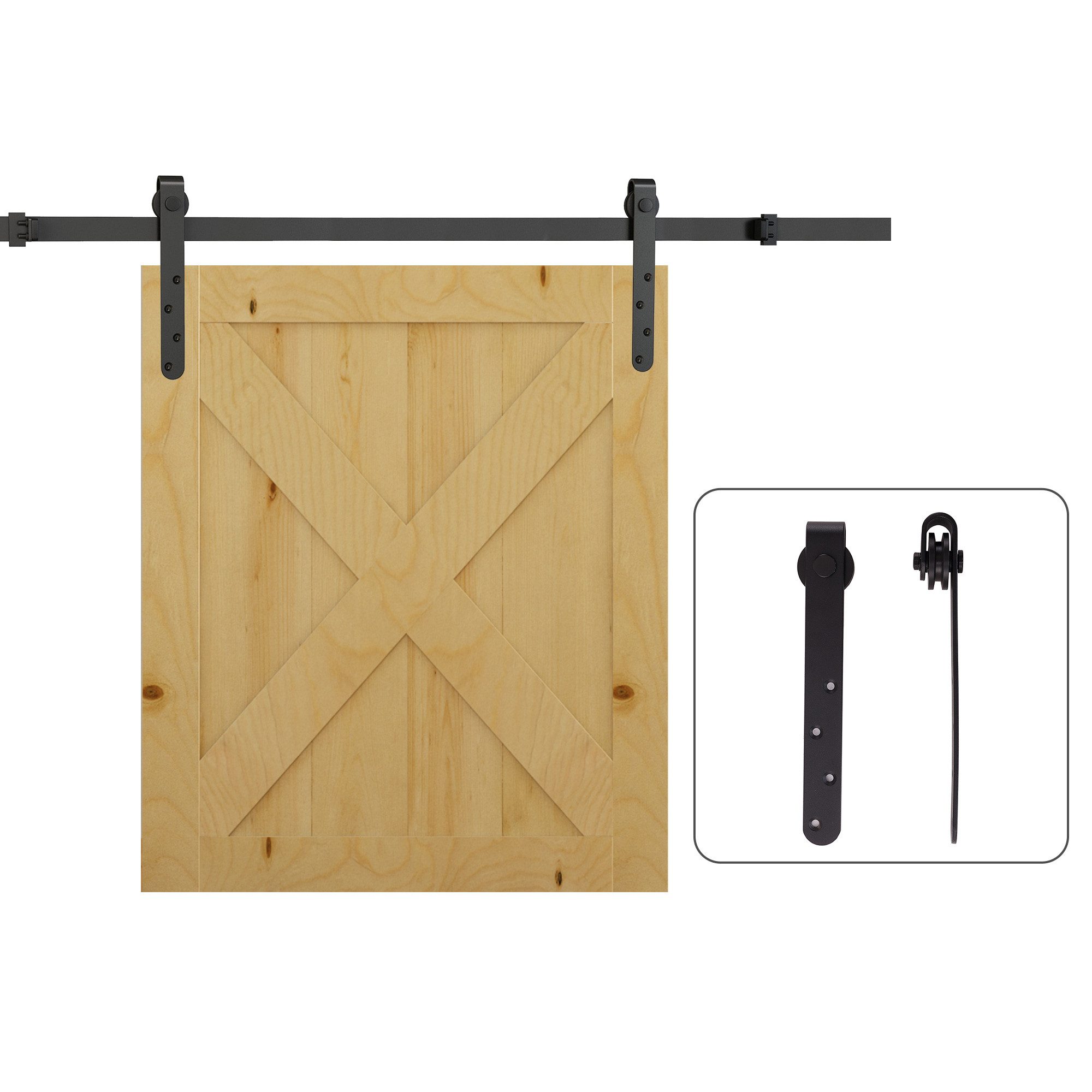 HOMCOM Türbeschlag Schiebetüren-Beschlagsatz Komplett-Set, Rollen, Schiebetürsystem (180 cm Schiebetüren-Beschlagsatz, 1 St., Schiebetürsystem), aus Kohlenstoffstahl, Schwarz